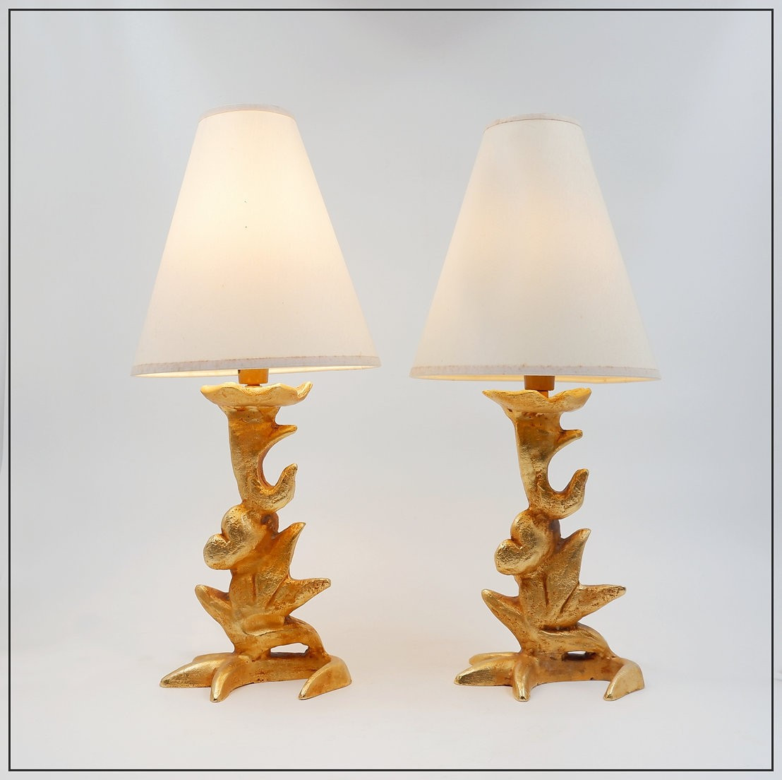 Lampes de table sculpturales à motif végétal - G. Mathias, France, années 1980