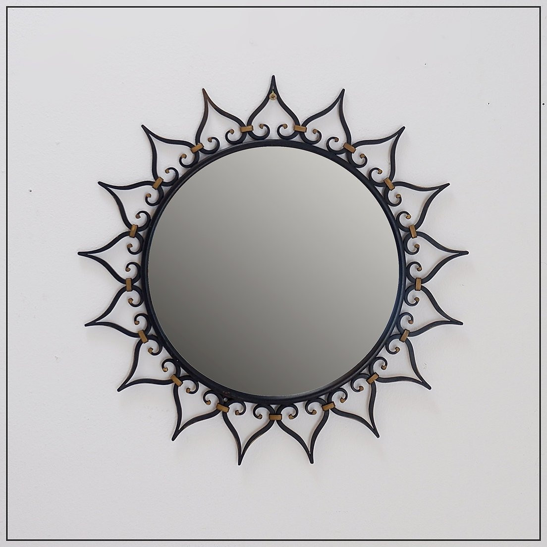 Sun Mirror With Black Ironwork Frame, 1950s-photo-1