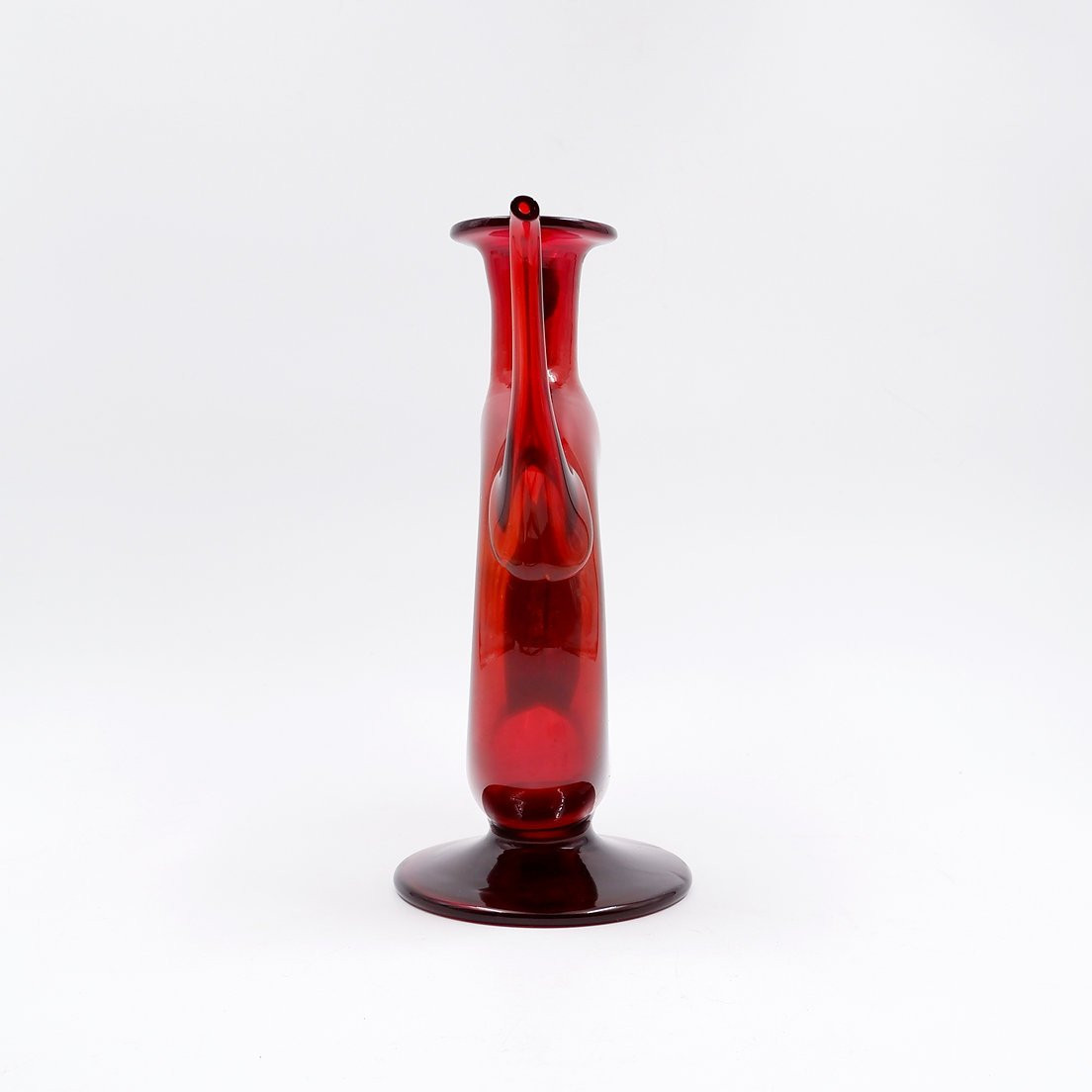 Vintage Red Blown Glass Carafe "anneau"-photo-3