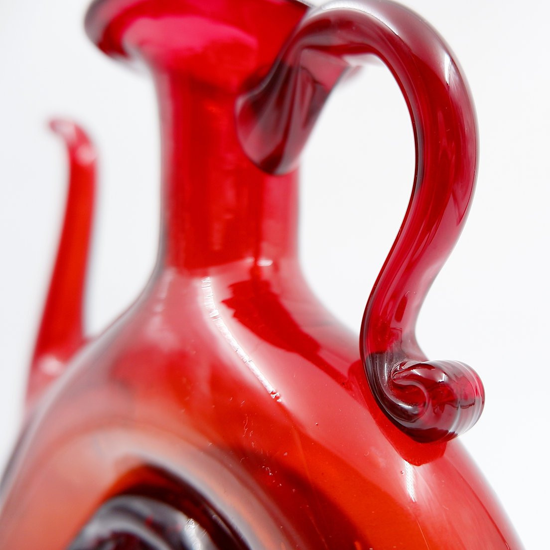 Vintage Red Blown Glass Carafe "anneau"-photo-2