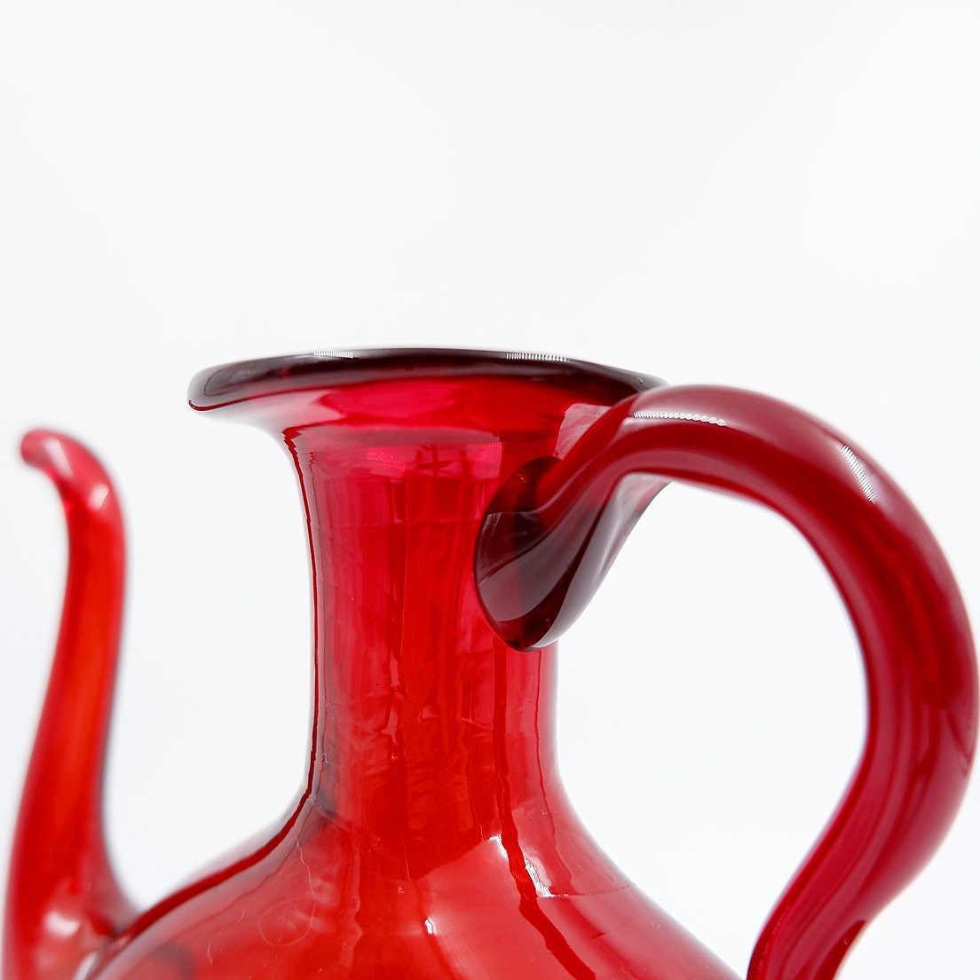 Vintage Red Blown Glass Carafe "anneau"-photo-5