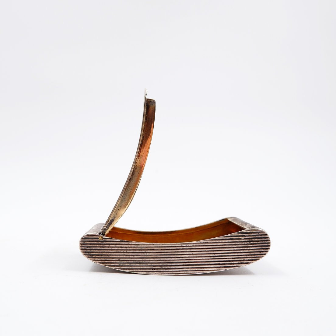 Curved Pocket Snuffbox In Ribbed Silver Gilt - 19th Century-photo-2