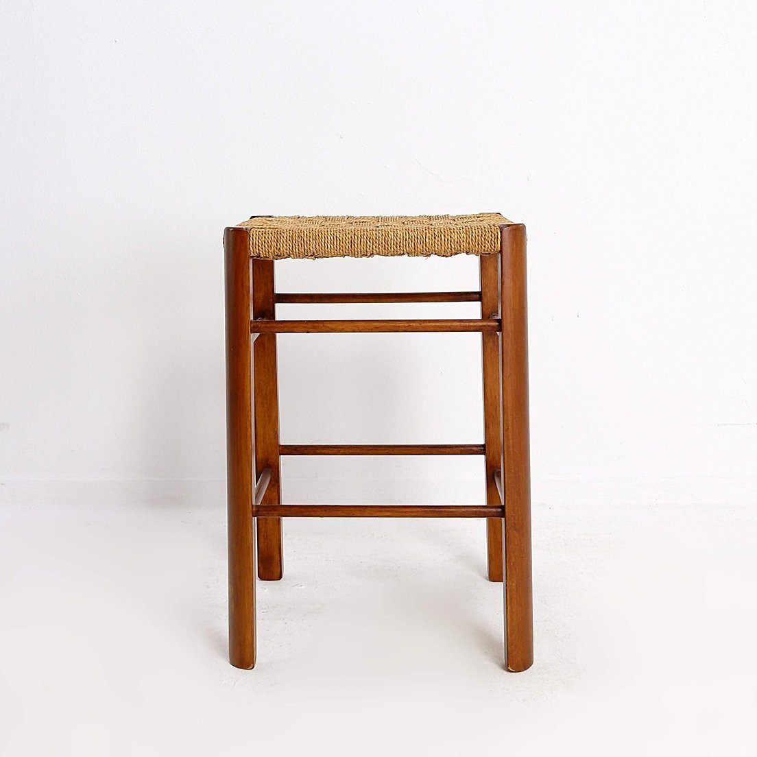 Tabouret en bois et corde, années 1960-photo-2