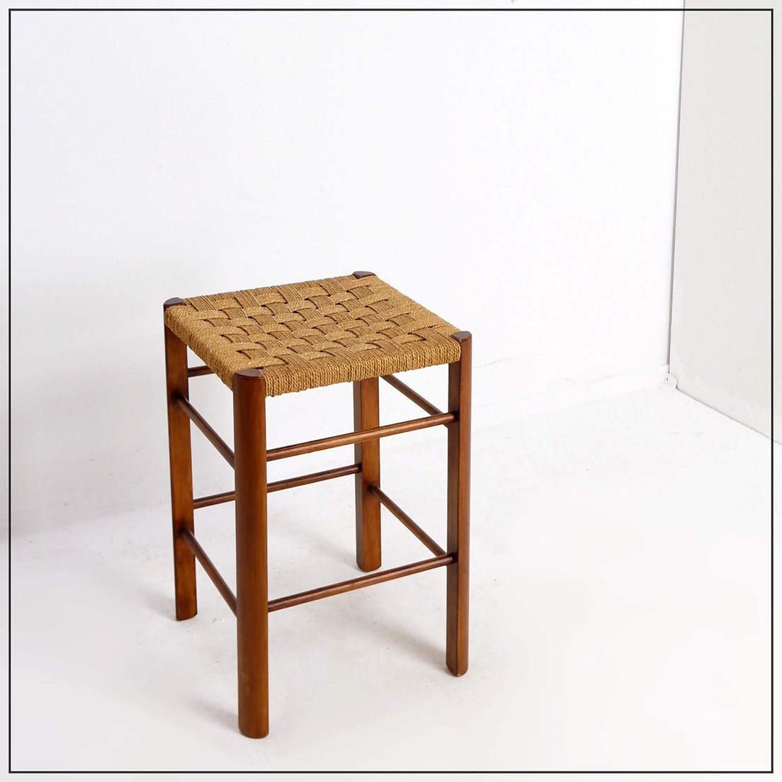 Tabouret en bois et corde, années 1960