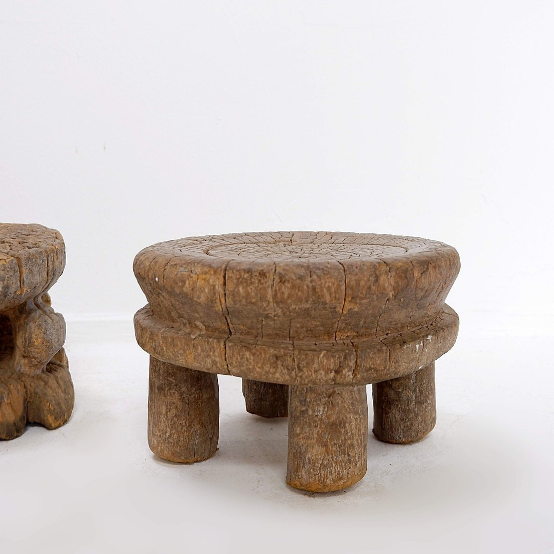 Set Of 4 African Carved Wooden Stools-photo-4