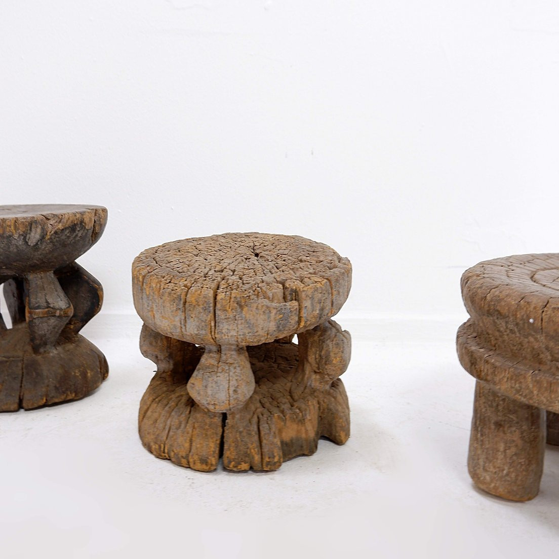 Set Of 4 African Carved Wooden Stools-photo-7