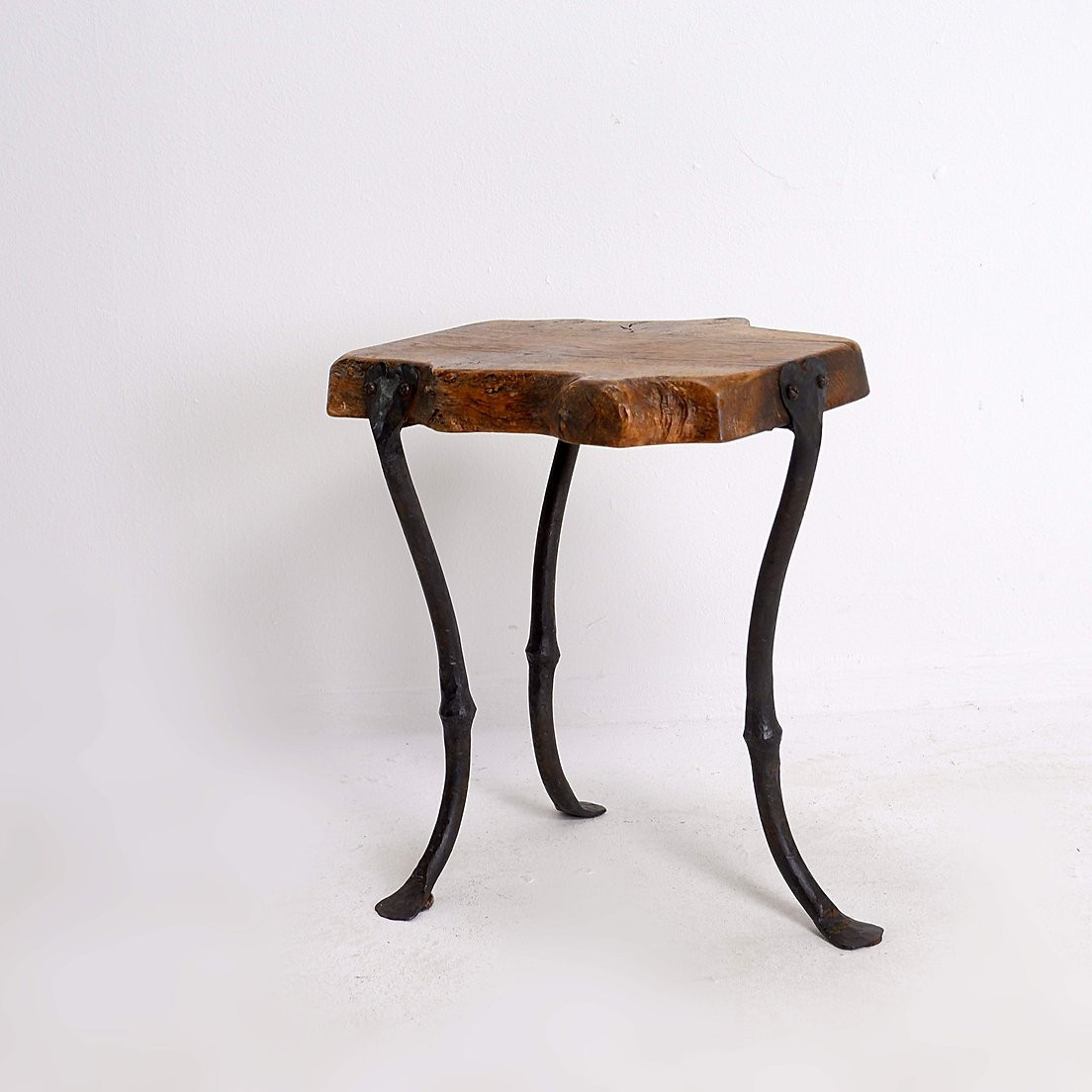 Tripod Side Table In Wood And Wrought Iron - 1960s-photo-4