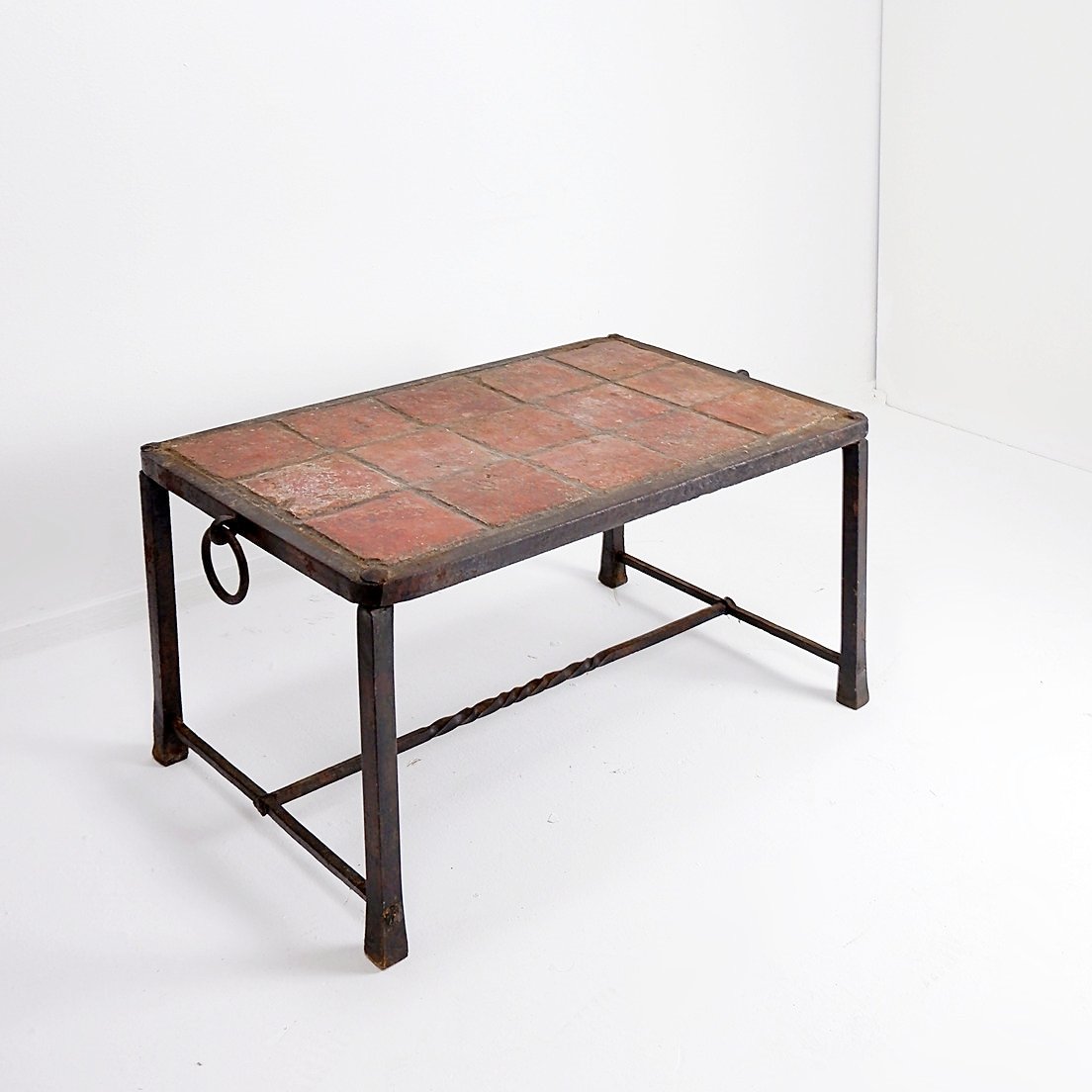Table basse brutaliste espagnole en fer et carrelage - Années 1920-photo-4