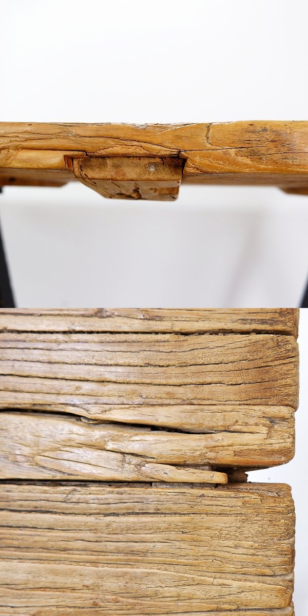 Grande table à manger "portes en bois"  (plateau) et pieds tréteaux en bois noir -photo-6