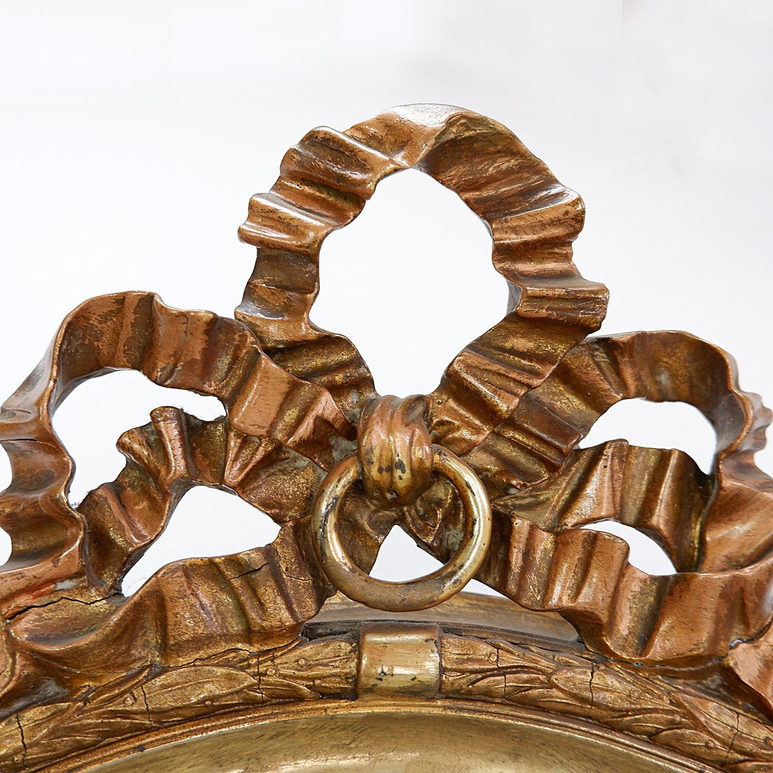 Miroir ovale « Nœud d'Amour » en bois et plâtre doré - xxème-photo-1