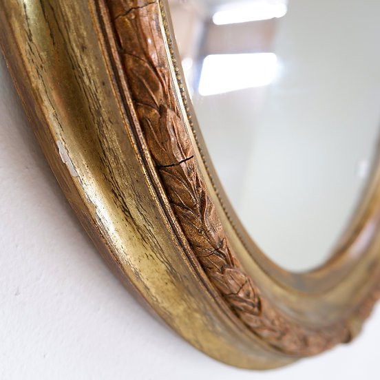 Miroir ovale « Nœud d'Amour » en bois et plâtre doré - xxème-photo-2