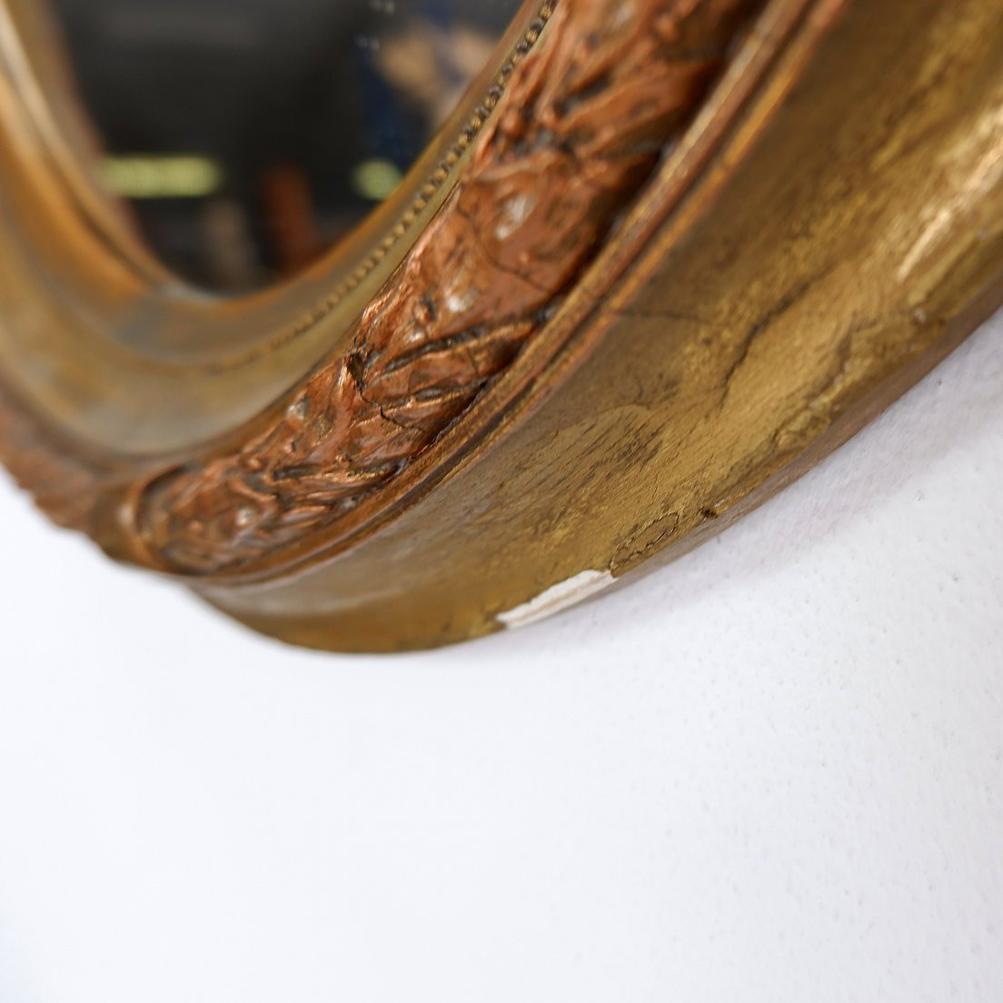 Miroir ovale « Nœud d'Amour » en bois et plâtre doré - xxème-photo-6