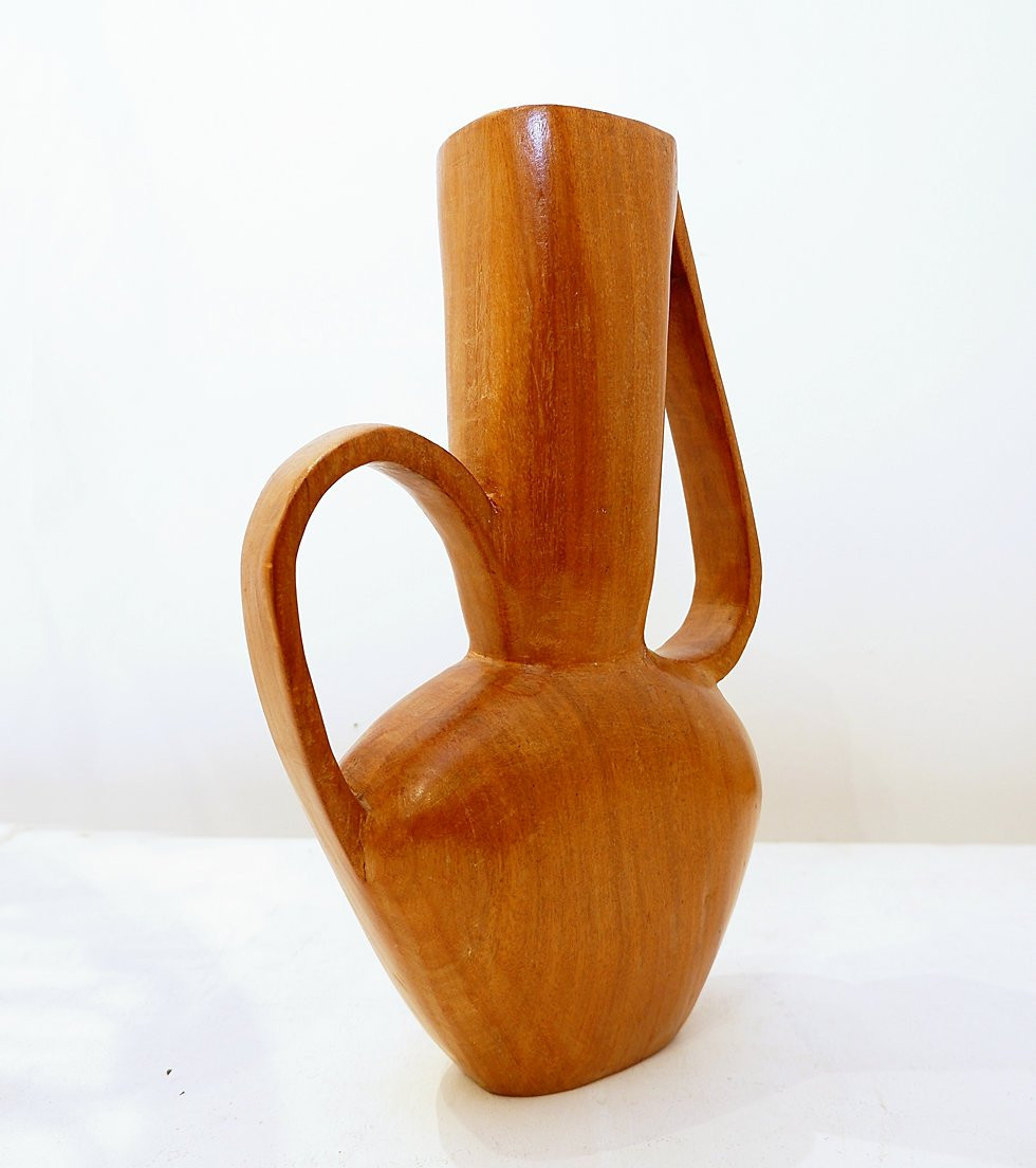 Vintage Scandinavian Carved Teak Vase, 1960s-photo-3