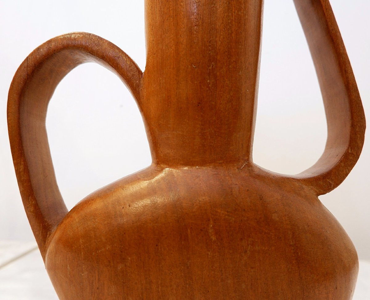 Vintage Scandinavian Carved Teak Vase, 1960s-photo-2