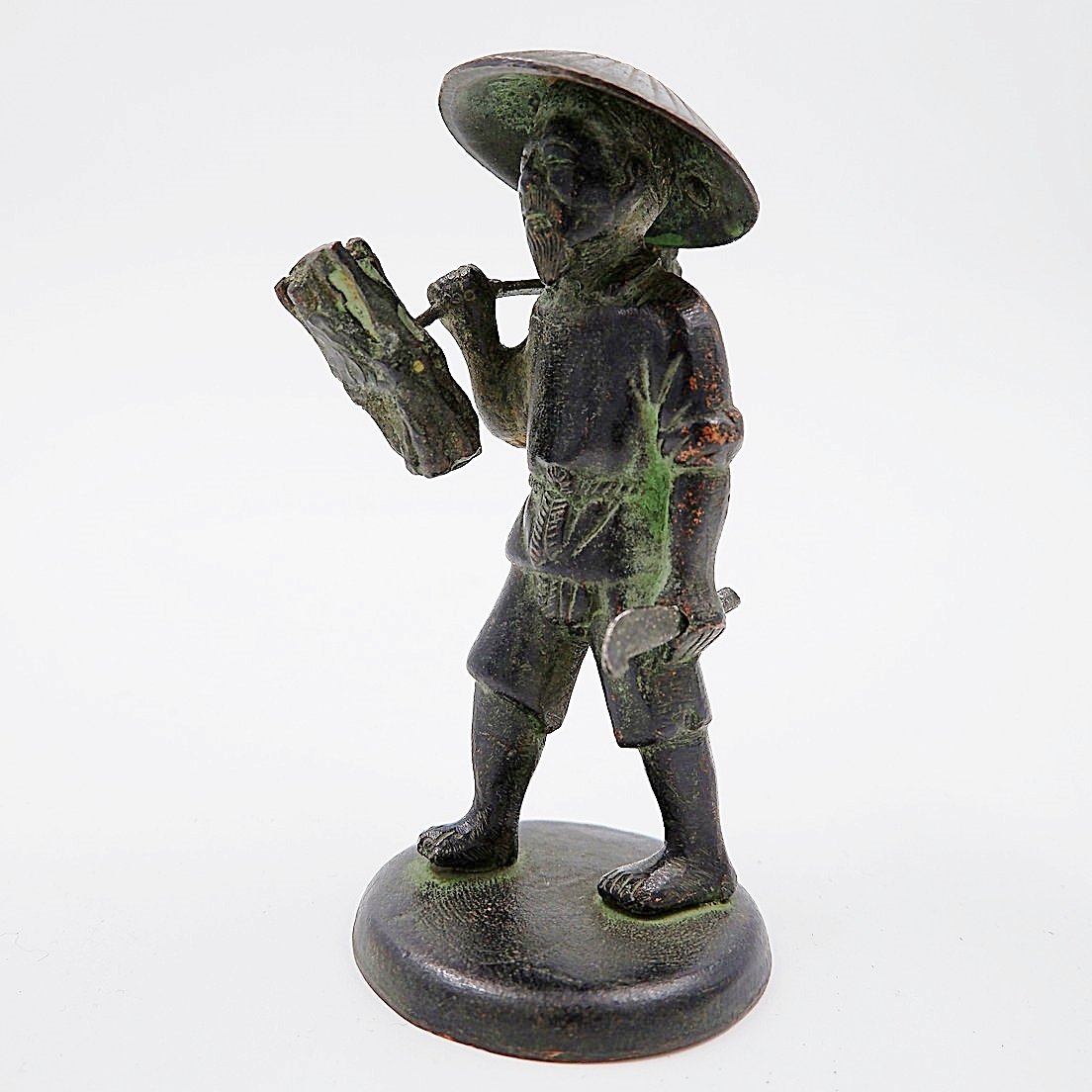 Figurine asiatique en bronze d'un paysan cueilleur de riz - XIXe-photo-2