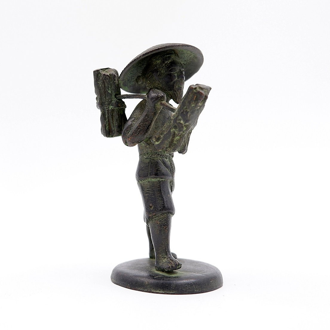 Figurine asiatique en bronze d'un paysan cueilleur de riz - XIXe-photo-3
