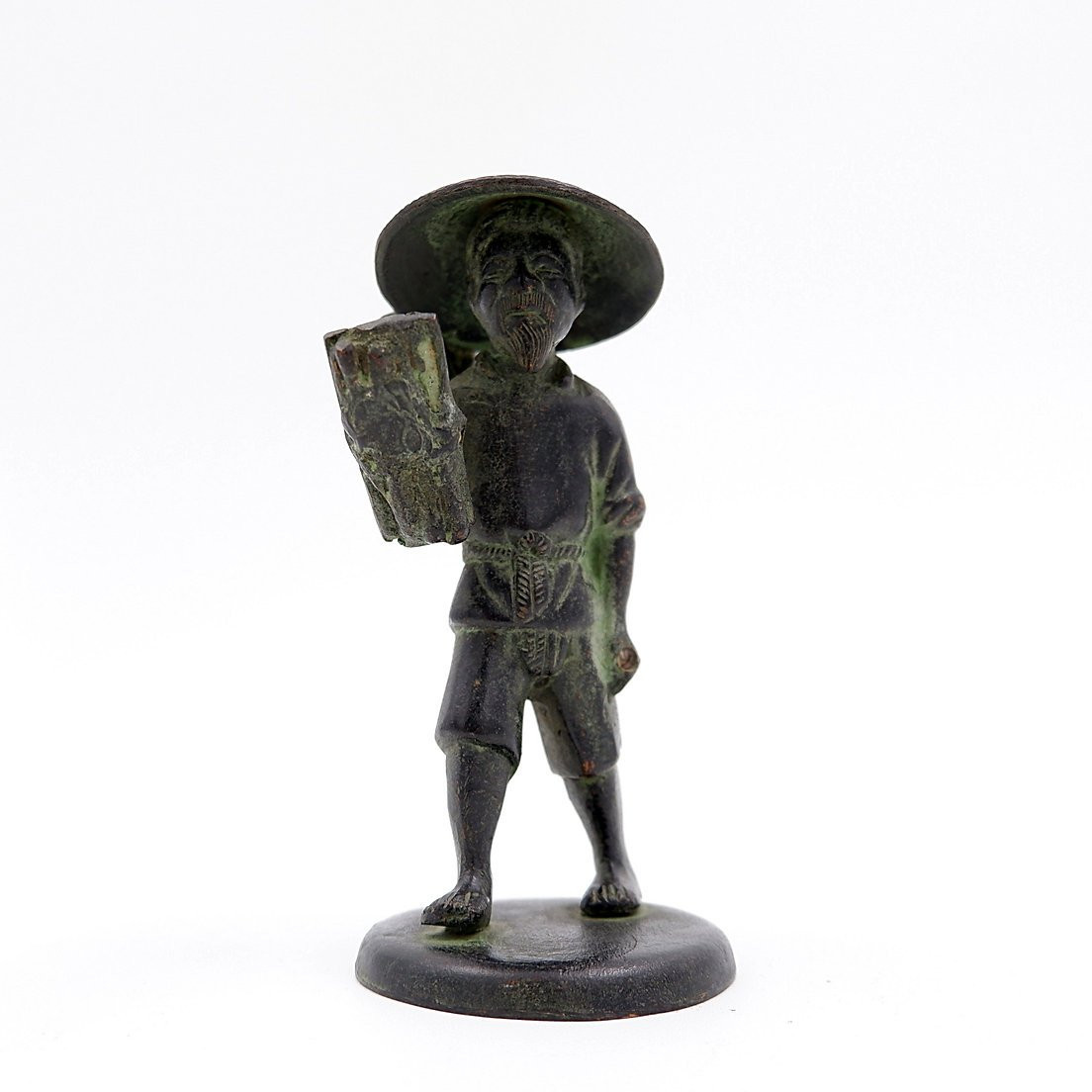 Figurine asiatique en bronze d'un paysan cueilleur de riz - XIXe-photo-4