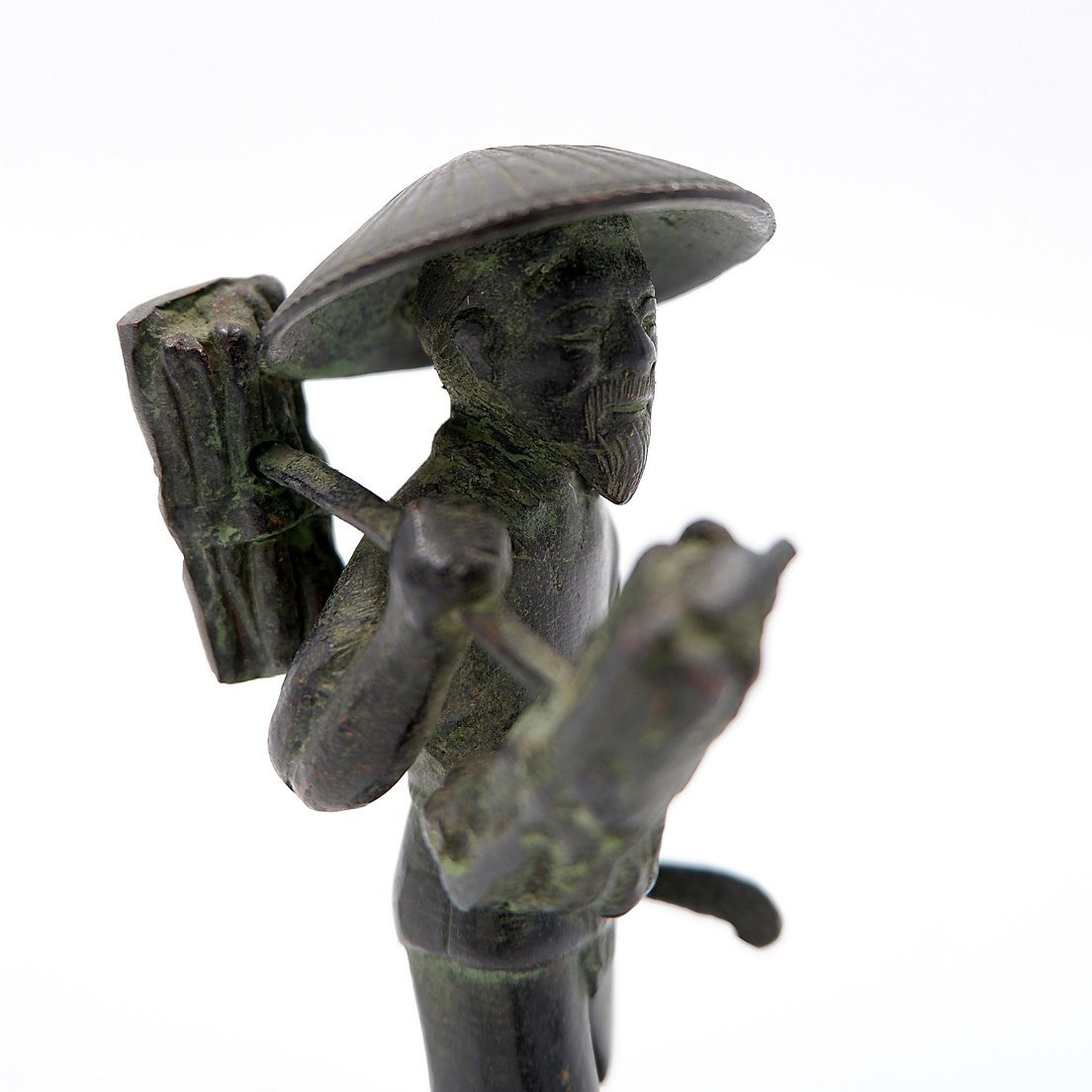 Figurine asiatique en bronze d'un paysan cueilleur de riz - XIXe-photo-1