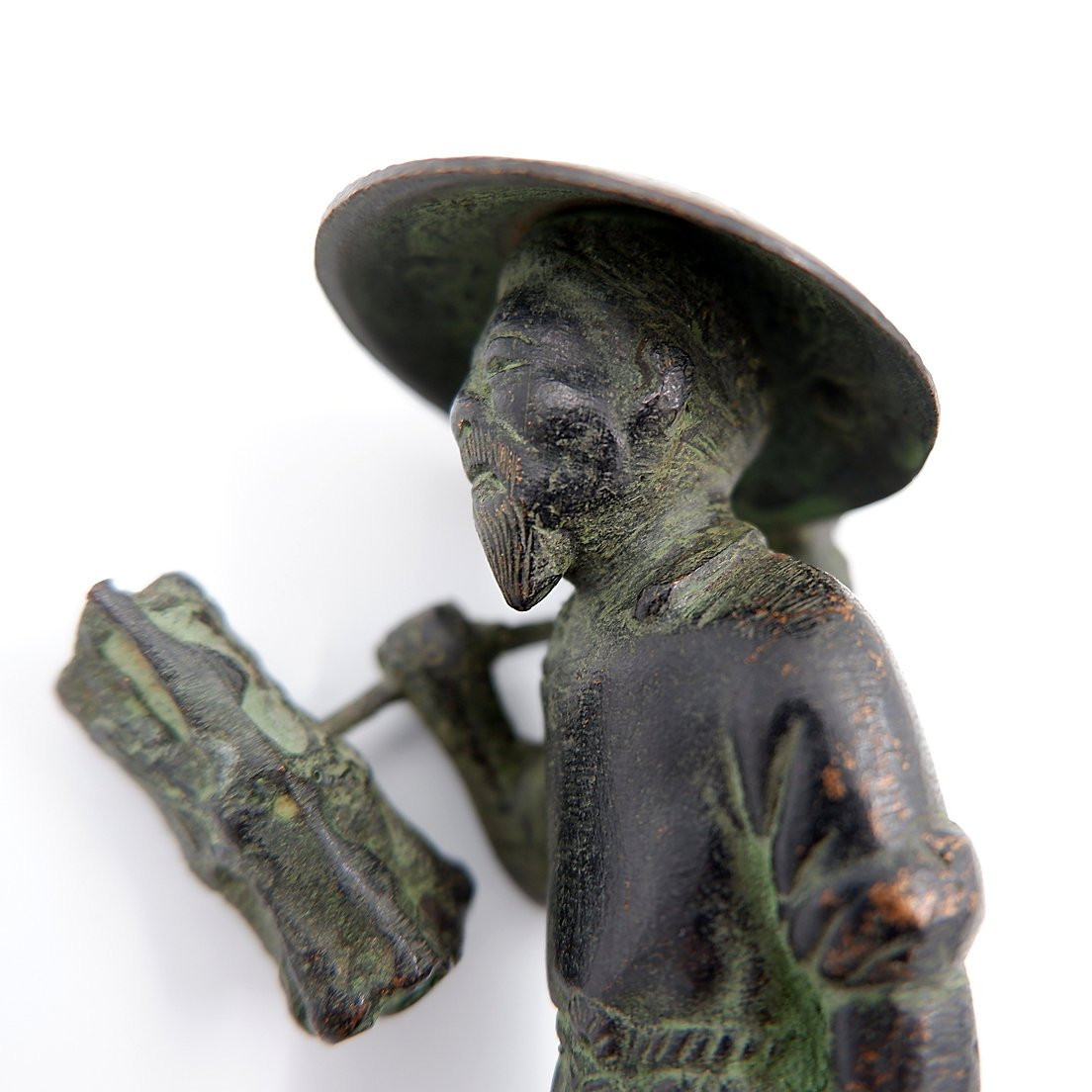 Figurine asiatique en bronze d'un paysan cueilleur de riz - XIXe-photo-2