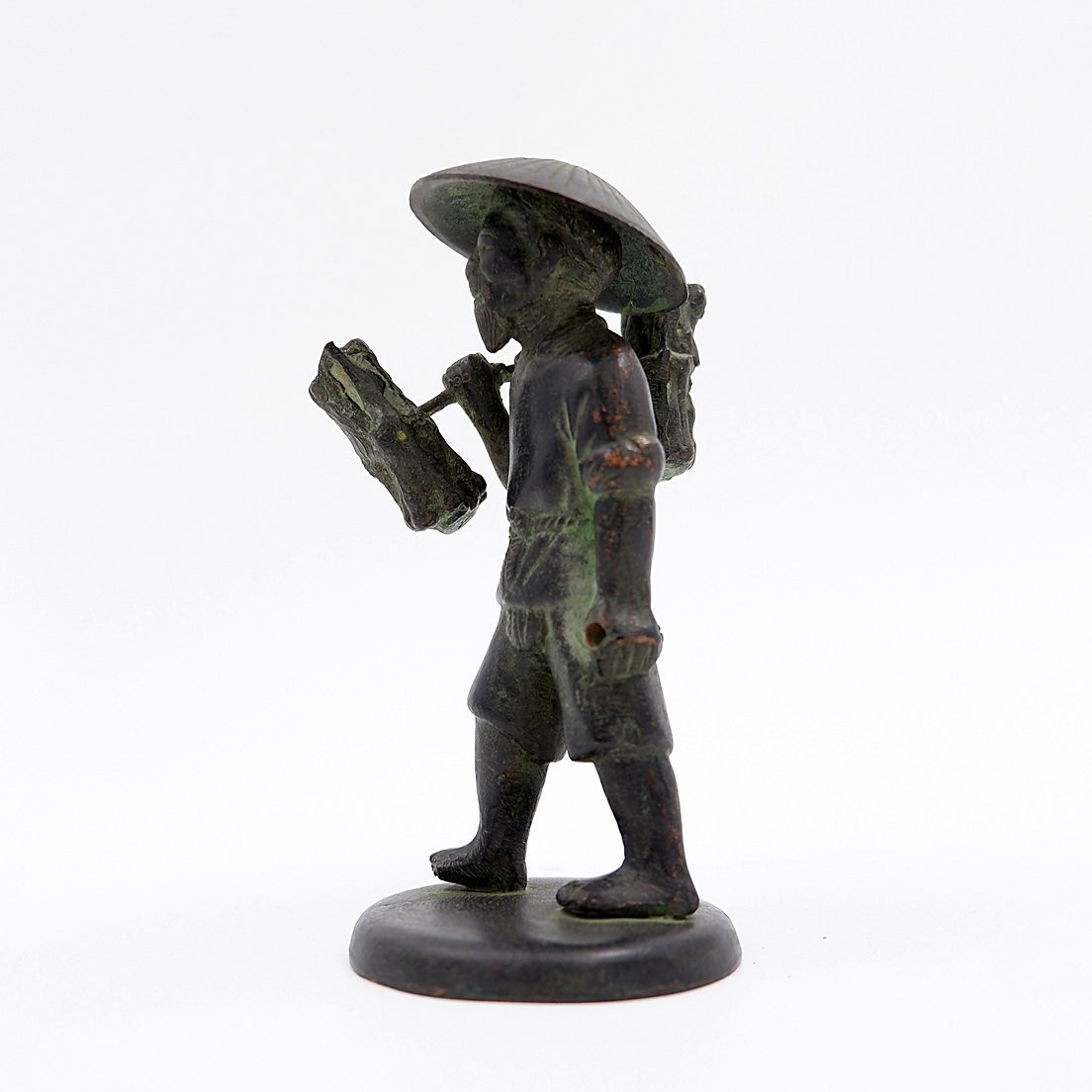 Figurine asiatique en bronze d'un paysan cueilleur de riz - XIXe-photo-6