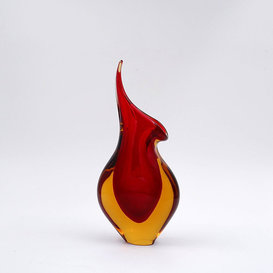 Vase Sommerso en verre d'art de Murano rouge et jaune de Flavio Poli Seguso-photo-2