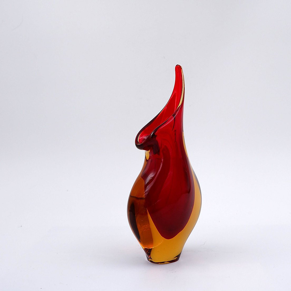 Vase Sommerso en verre d'art de Murano rouge et jaune de Flavio Poli Seguso-photo-3