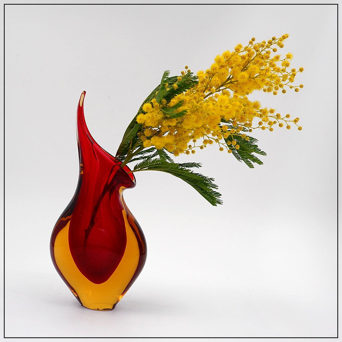 Vase Sommerso en verre d'art de Murano rouge et jaune de Flavio Poli Seguso-photo-2