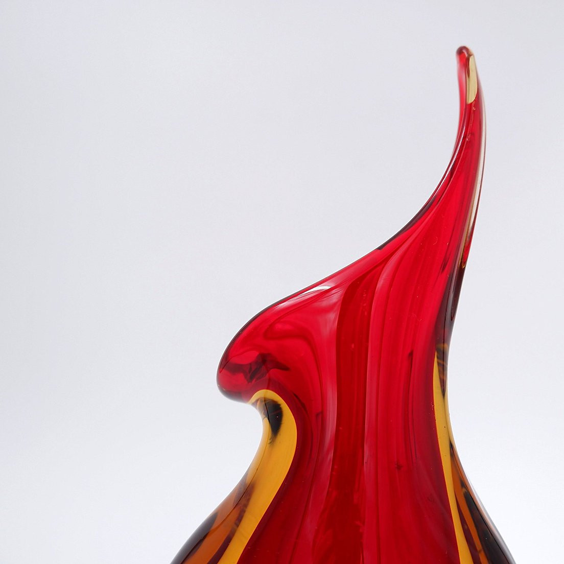 Vase Sommerso en verre d'art de Murano rouge et jaune de Flavio Poli Seguso-photo-3