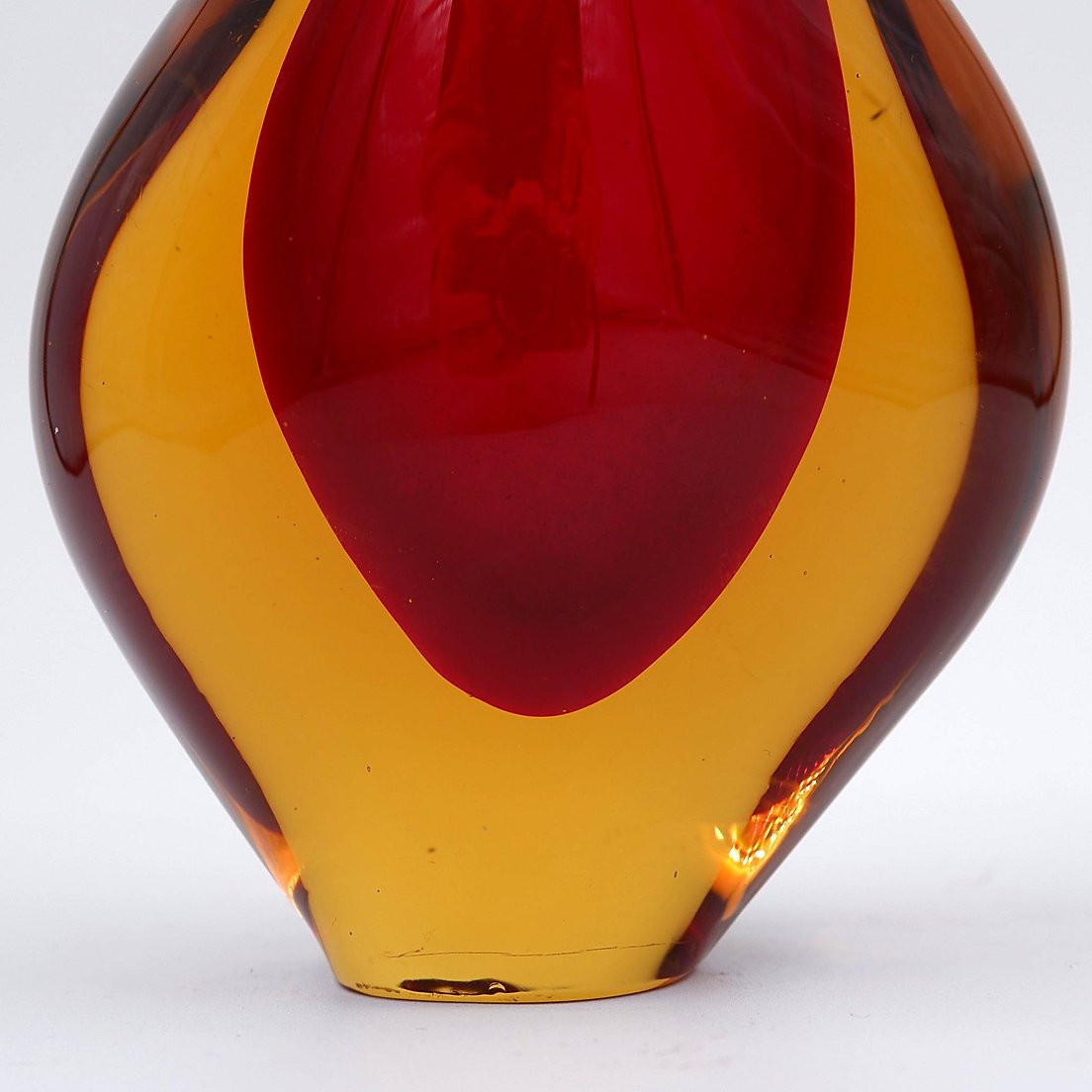 Vase Sommerso en verre d'art de Murano rouge et jaune de Flavio Poli Seguso-photo-8