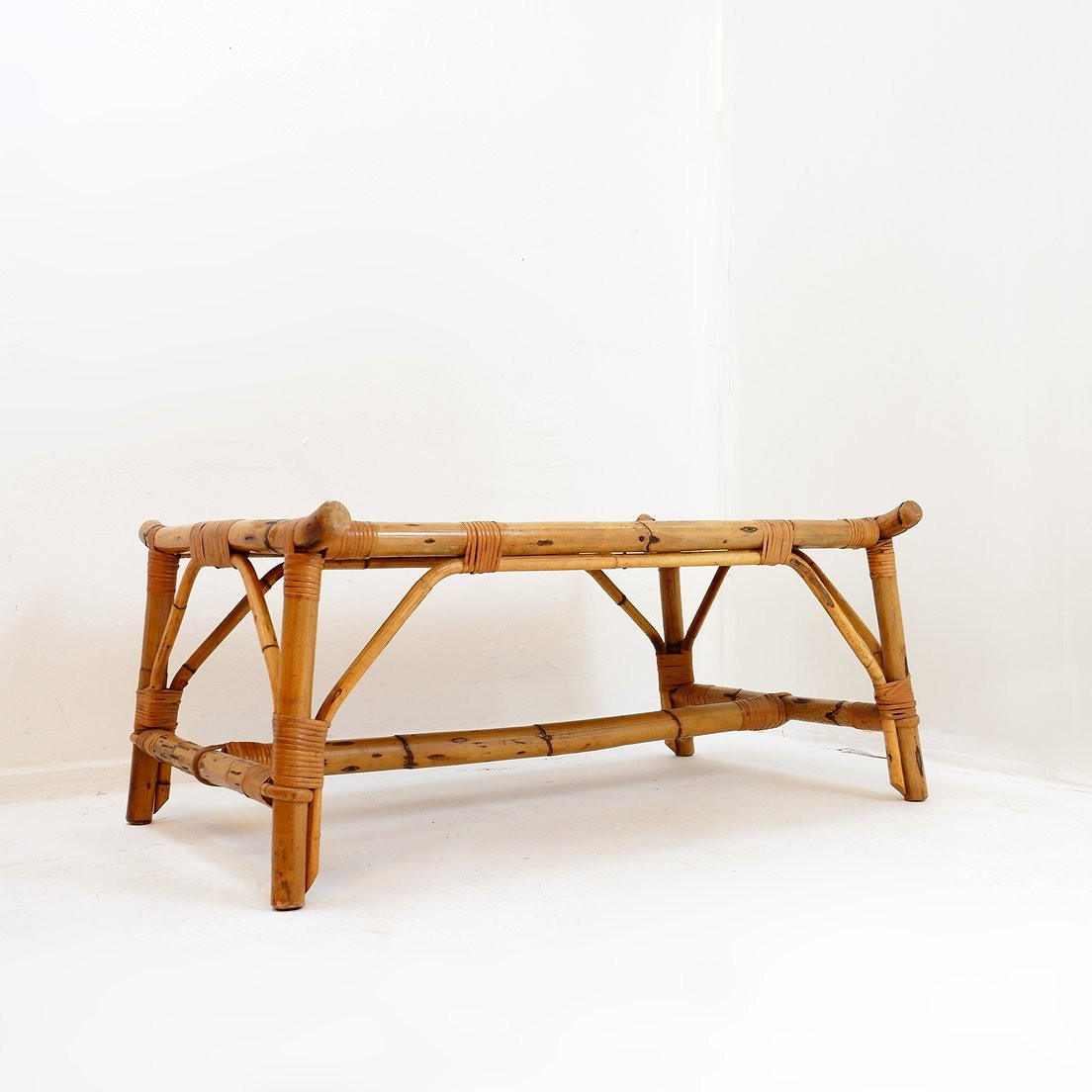 Rectangular Bamboo And Rattan Coffee Table - 1960s-photo-2