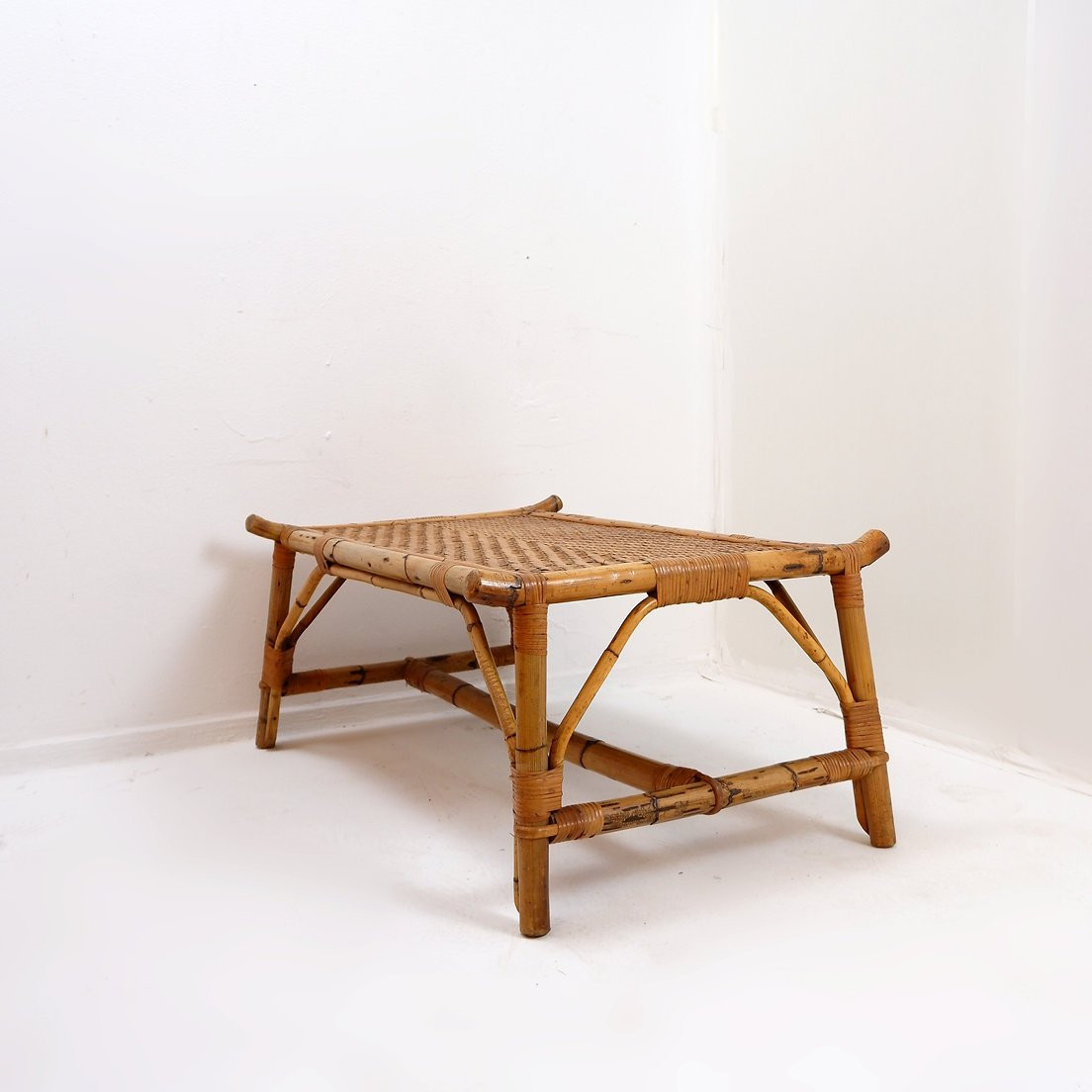 Rectangular Bamboo And Rattan Coffee Table - 1960s-photo-3