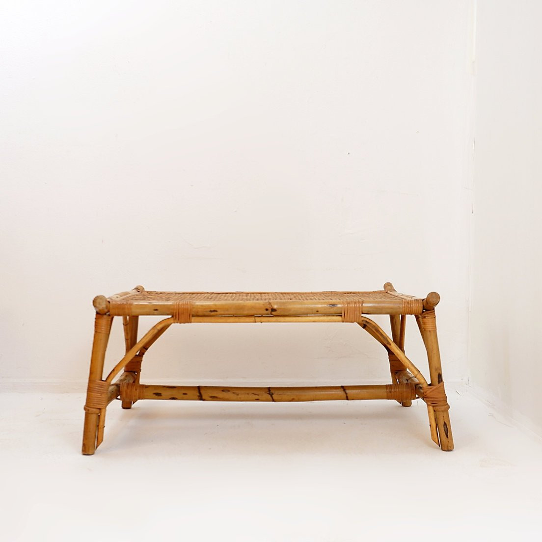 Rectangular Bamboo And Rattan Coffee Table - 1960s-photo-4
