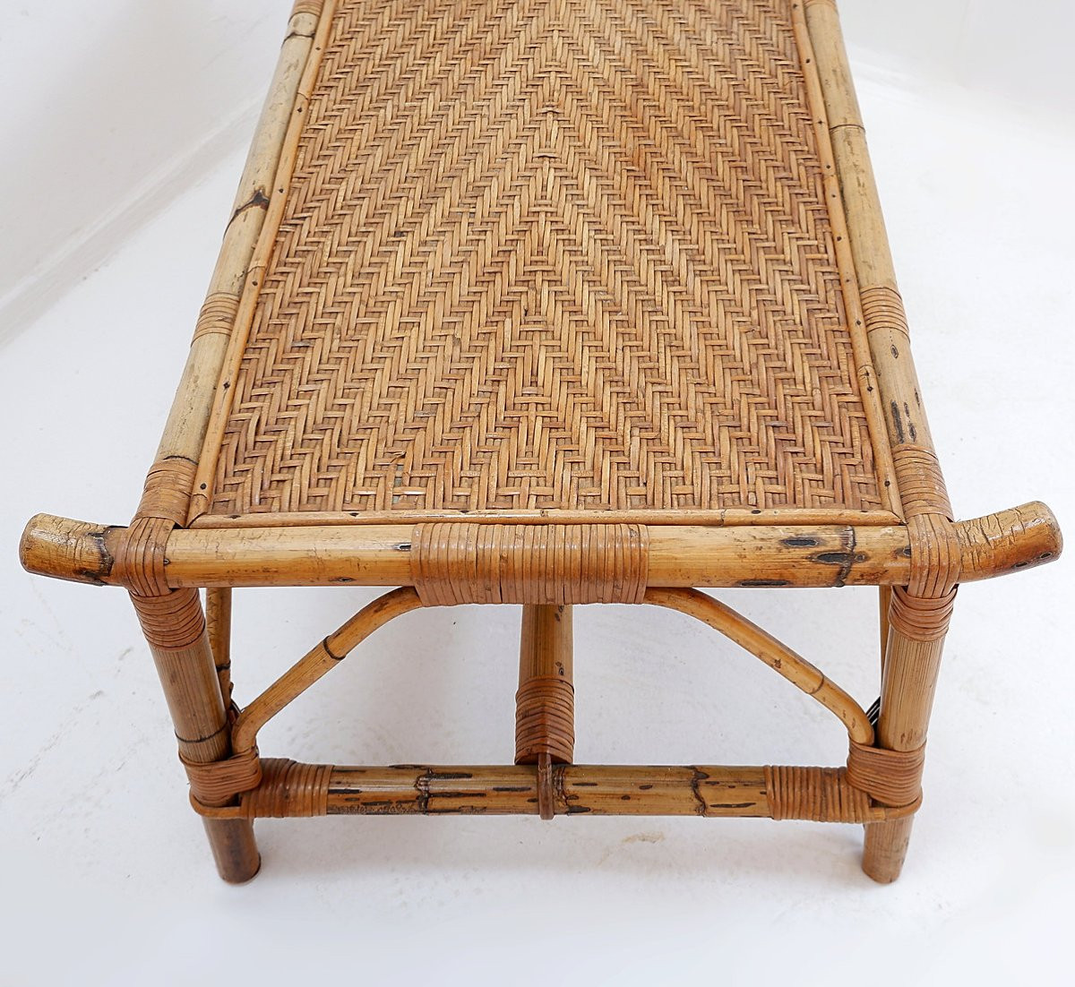 Rectangular Bamboo And Rattan Coffee Table - 1960s-photo-1