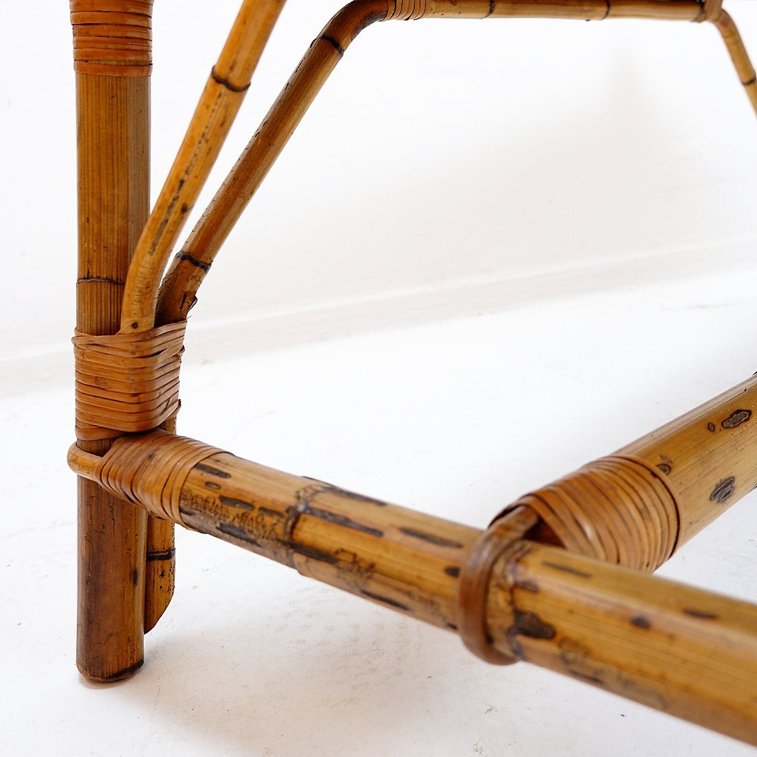 Rectangular Bamboo And Rattan Coffee Table - 1960s-photo-6