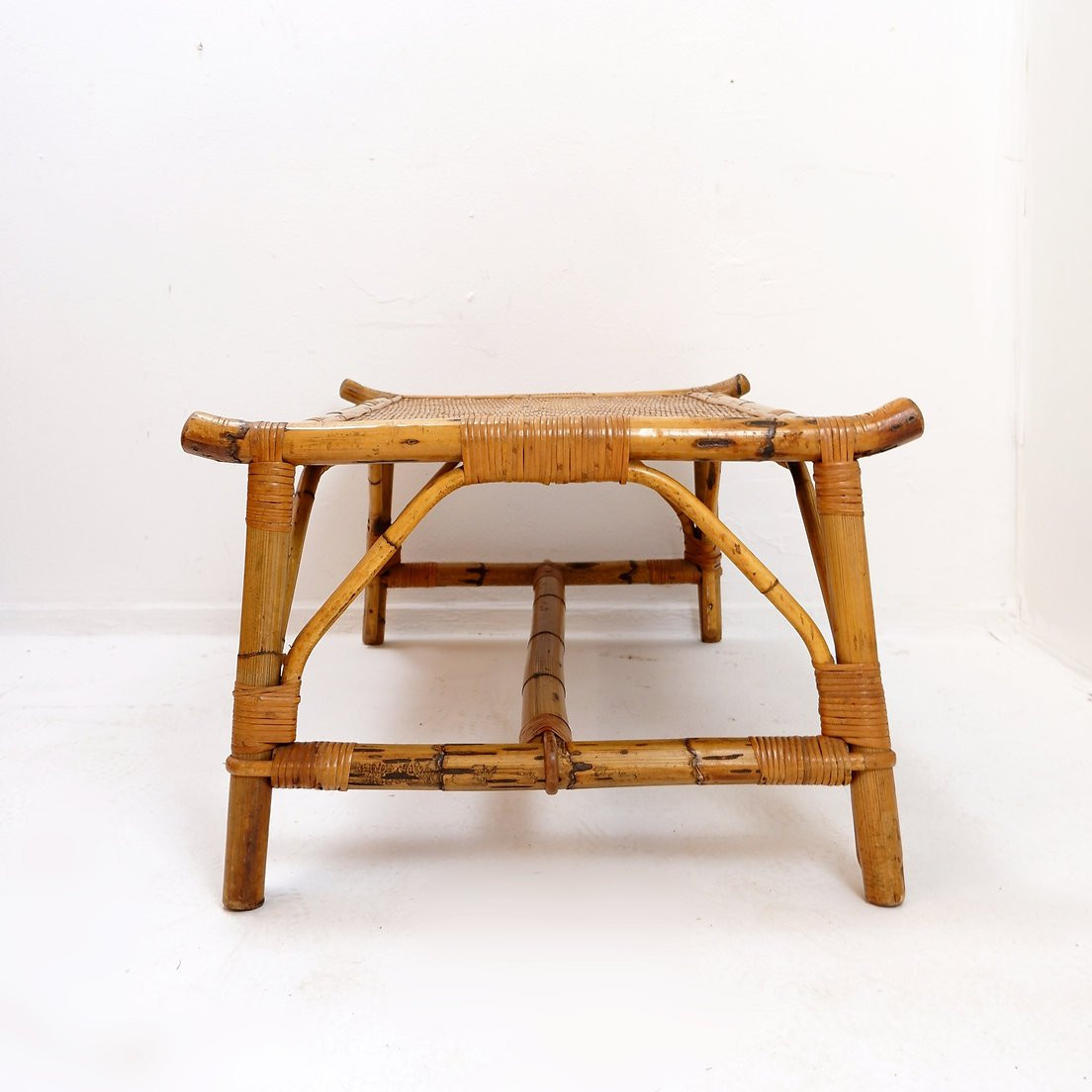 Rectangular Bamboo And Rattan Coffee Table - 1960s-photo-7
