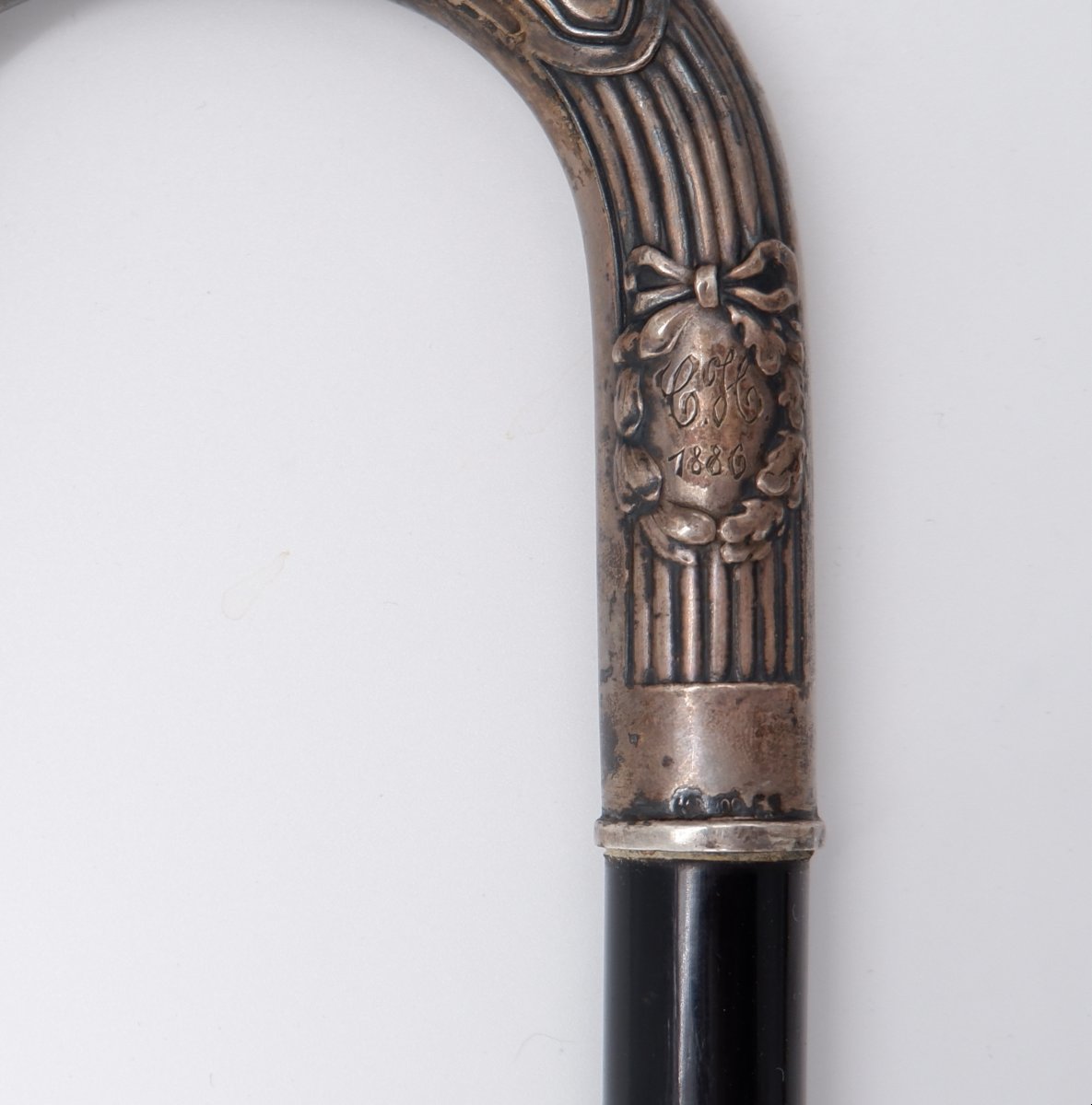  Canne de collection avec pommeau en argent représentant une tête d'éléphant-photo-1