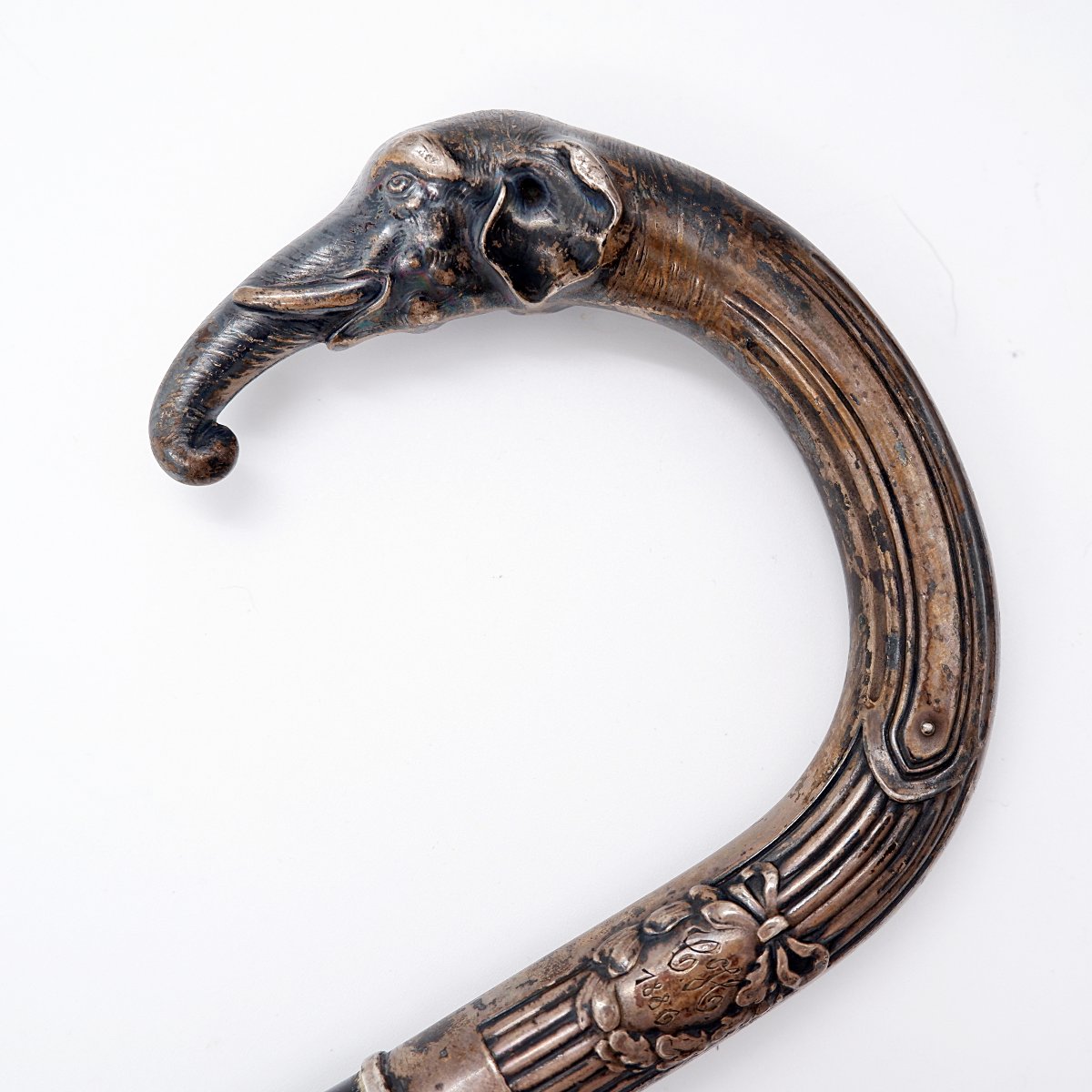  Canne de collection avec pommeau en argent représentant une tête d'éléphant-photo-8