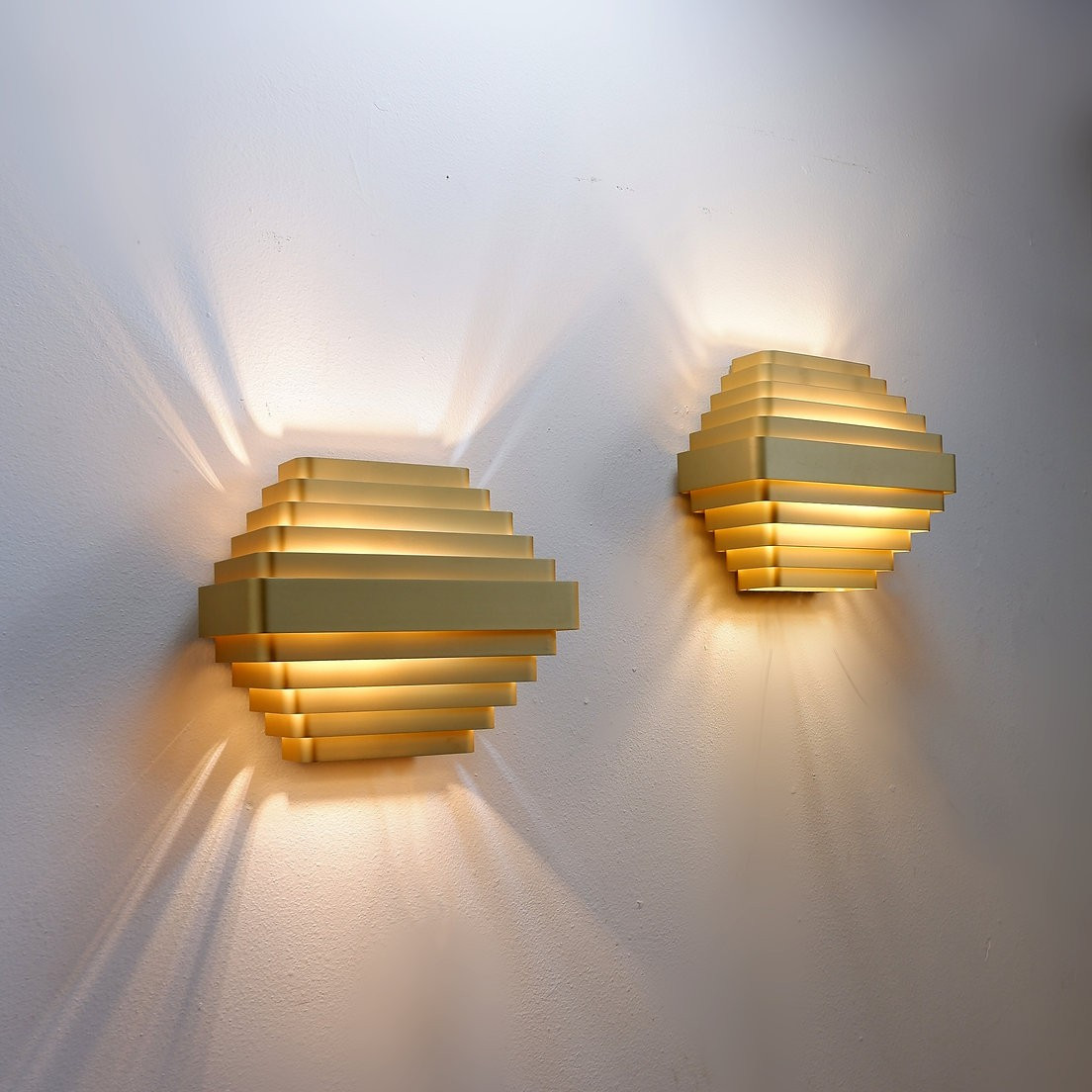 Pair Of Gold-plated Aluminum Wall Lights By Jules Wabbes - 2 Pairs Available