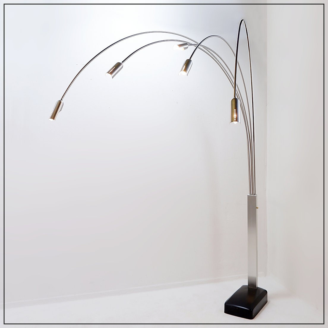 Italian Arc Floor Lamp With 5 Arms In Brushed Chrome - 1970s