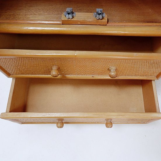 Bibliothèque vintage en bambou avec tiroirs, années 1980-photo-2