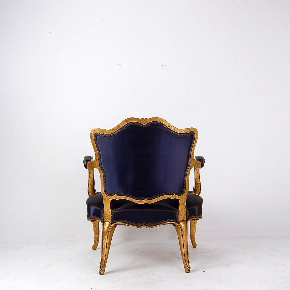 Louis XV Style Armchair With Original Navy Blue Silk Upholstery-photo-2