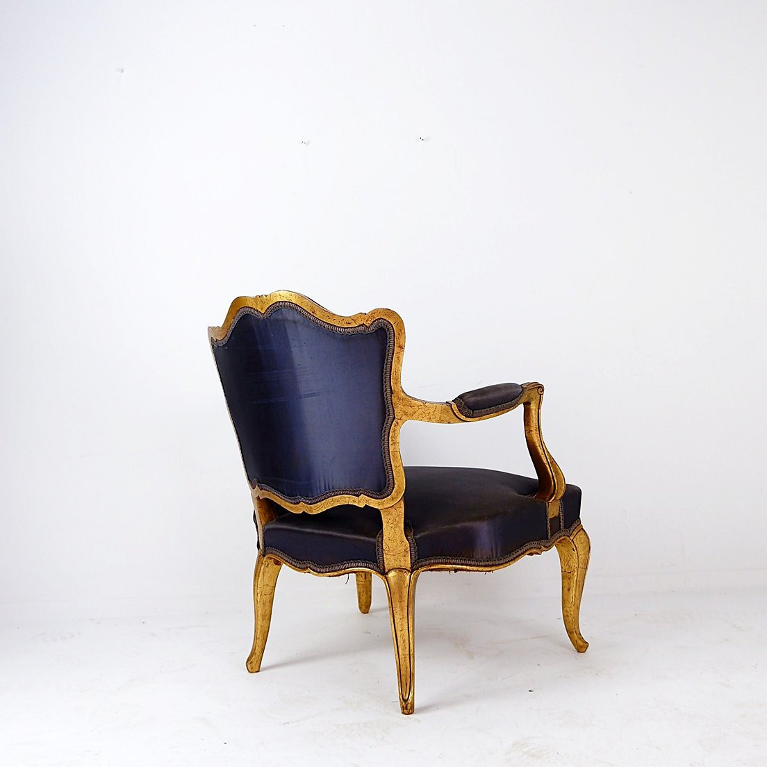 Louis XV Style Armchair With Original Navy Blue Silk Upholstery-photo-4