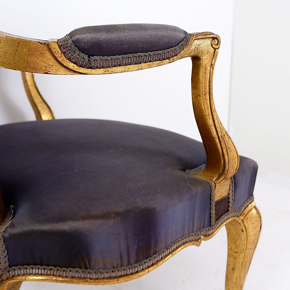 Louis XV Style Armchair With Original Navy Blue Silk Upholstery-photo-2