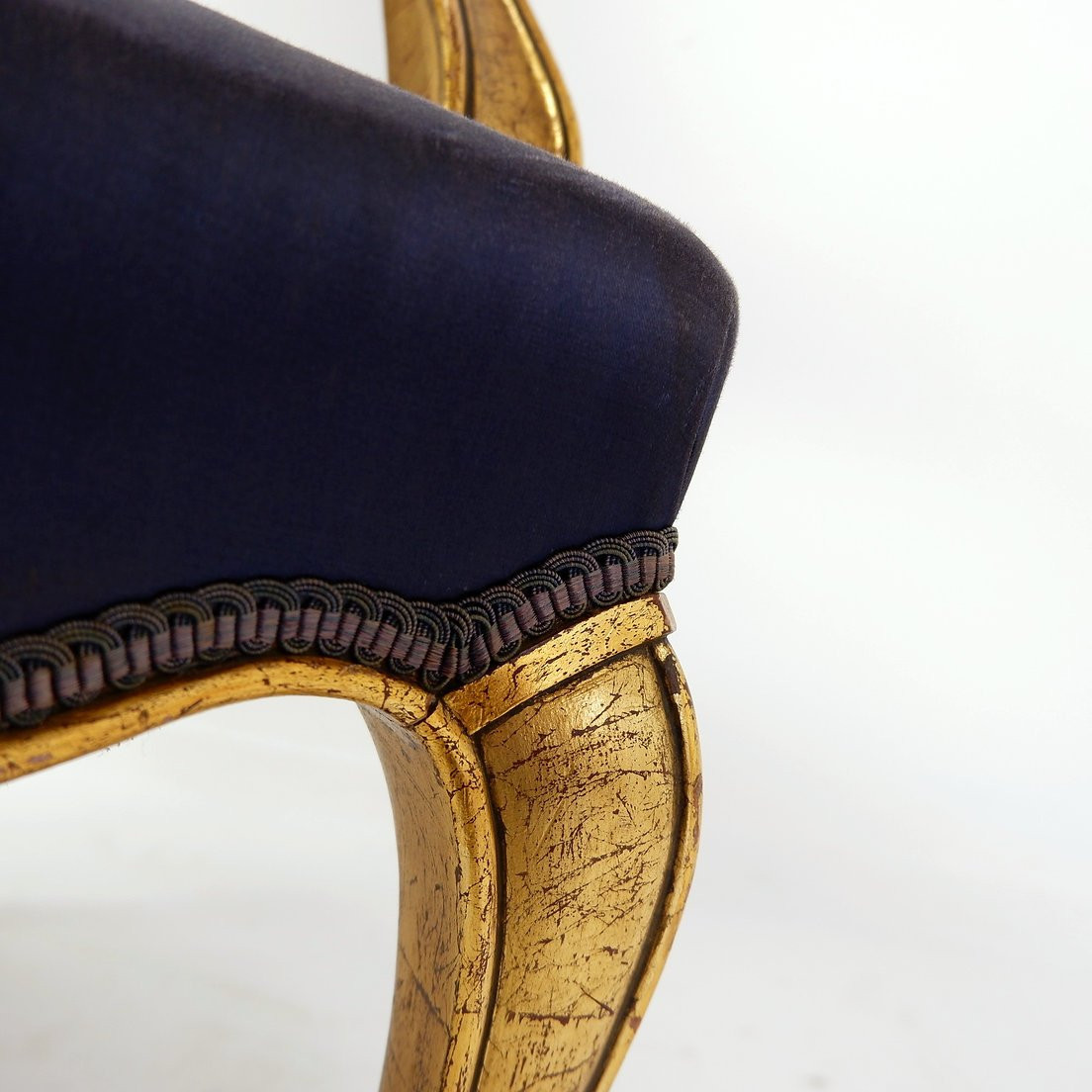 Louis XV Style Armchair With Original Navy Blue Silk Upholstery-photo-4
