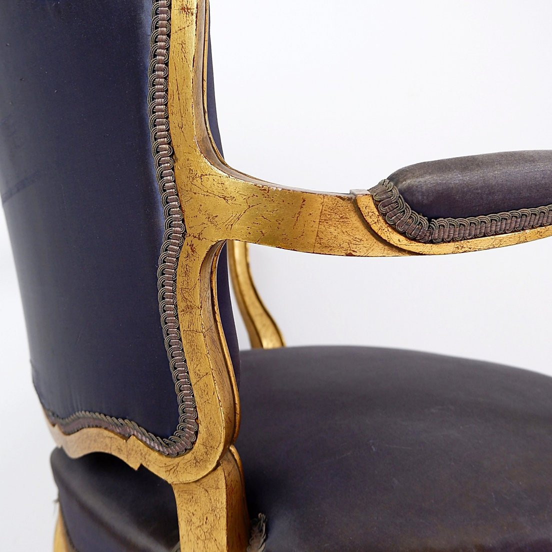 Louis XV Style Armchair With Original Navy Blue Silk Upholstery-photo-5