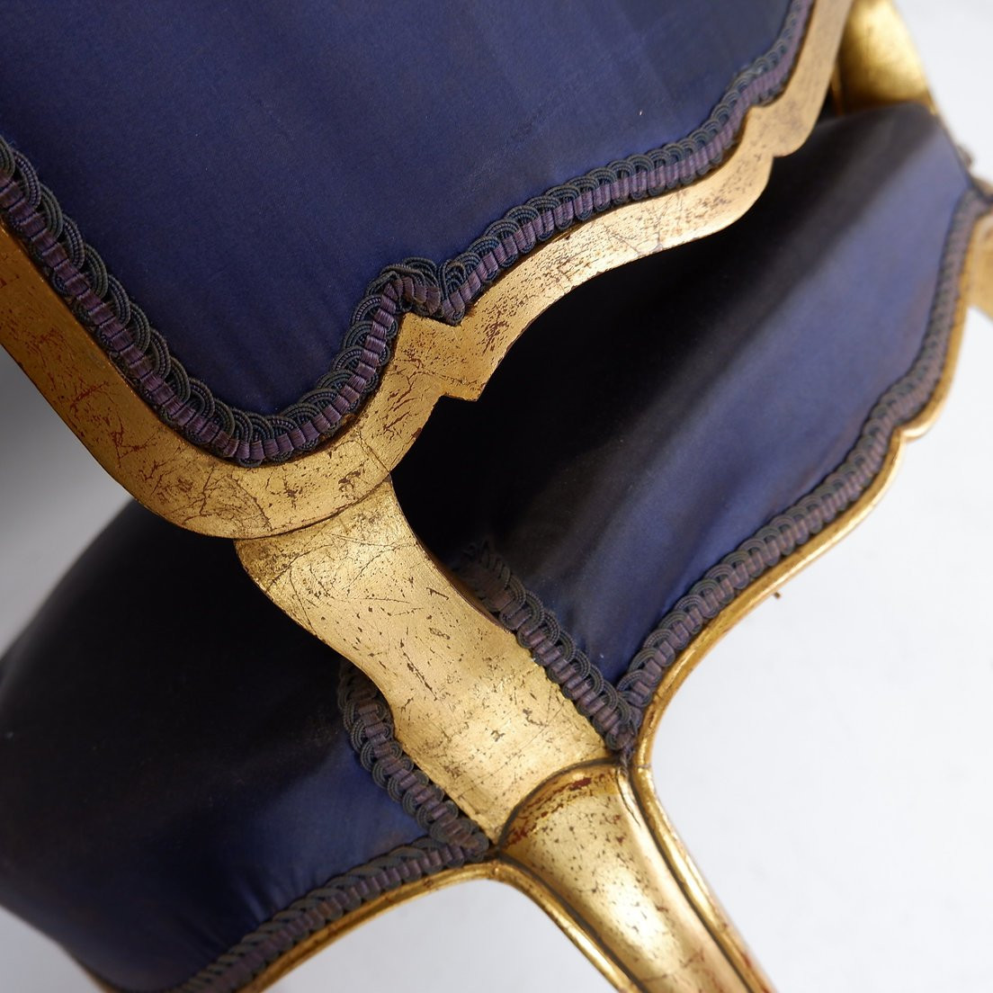 Louis XV Style Armchair With Original Navy Blue Silk Upholstery-photo-7