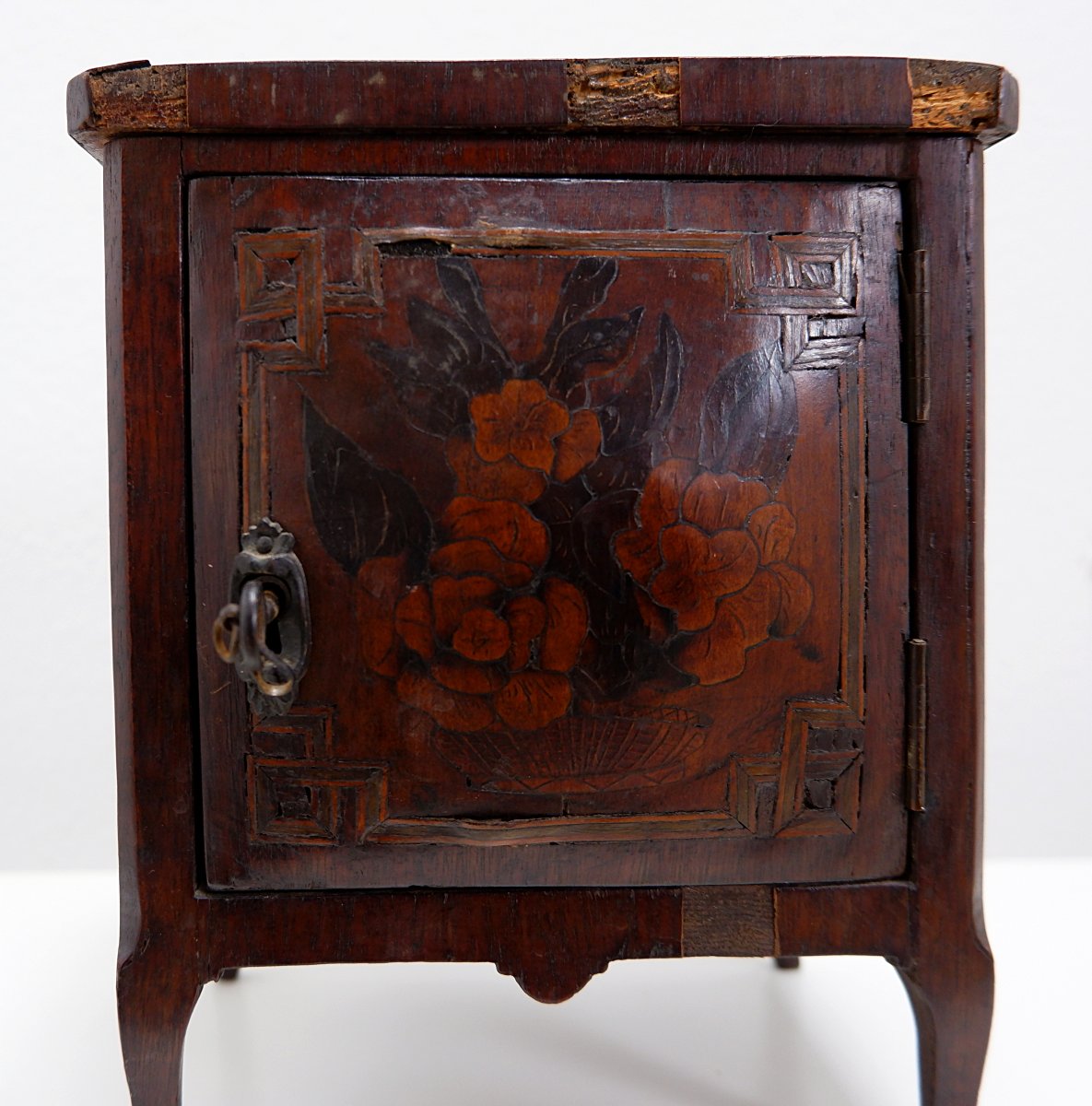 Miniature Cabinet Of Art In Mahogany Marquetry With Floral Decoration - Early 20th Century-photo-4