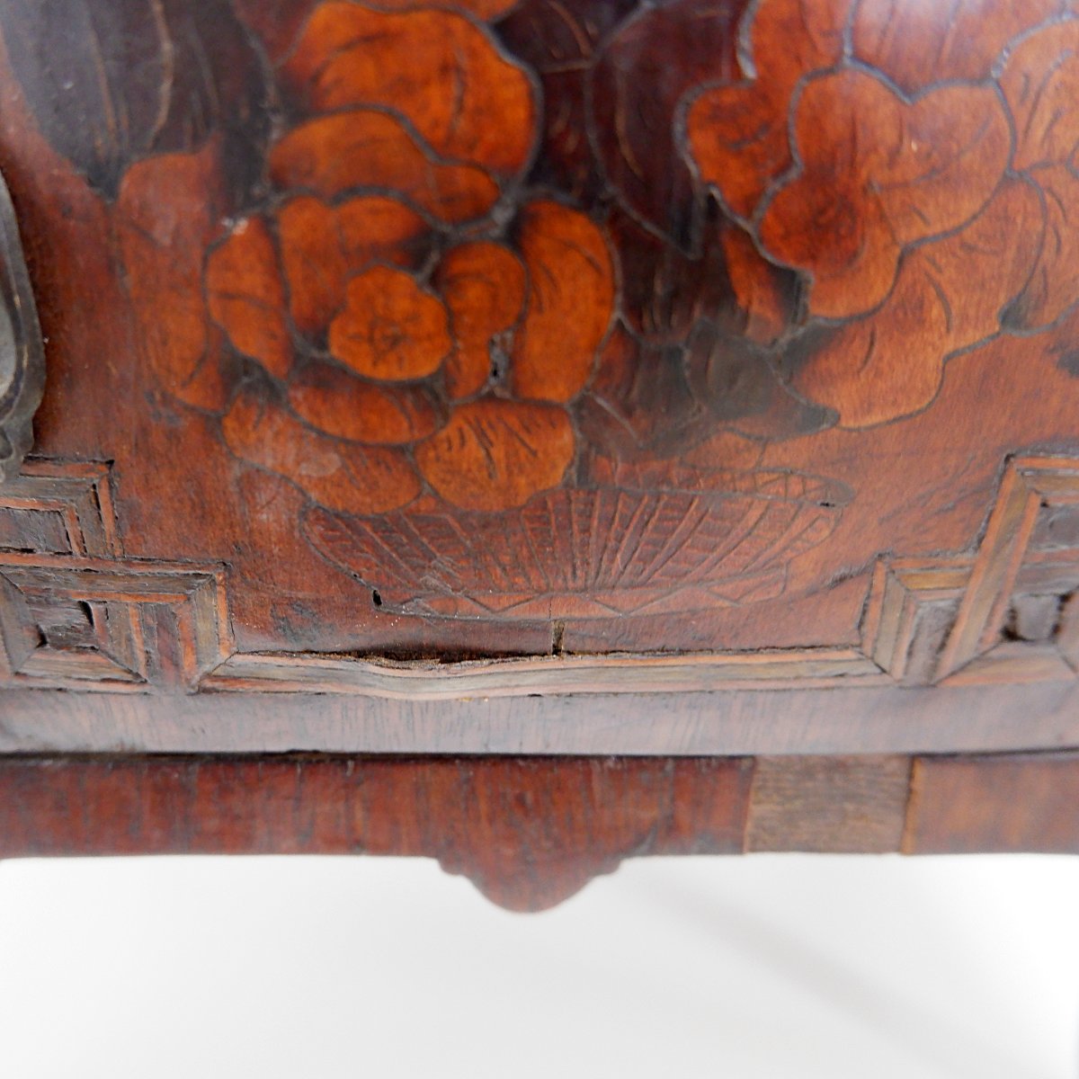 Miniature Cabinet Of Art In Mahogany Marquetry With Floral Decoration - Early 20th Century-photo-5