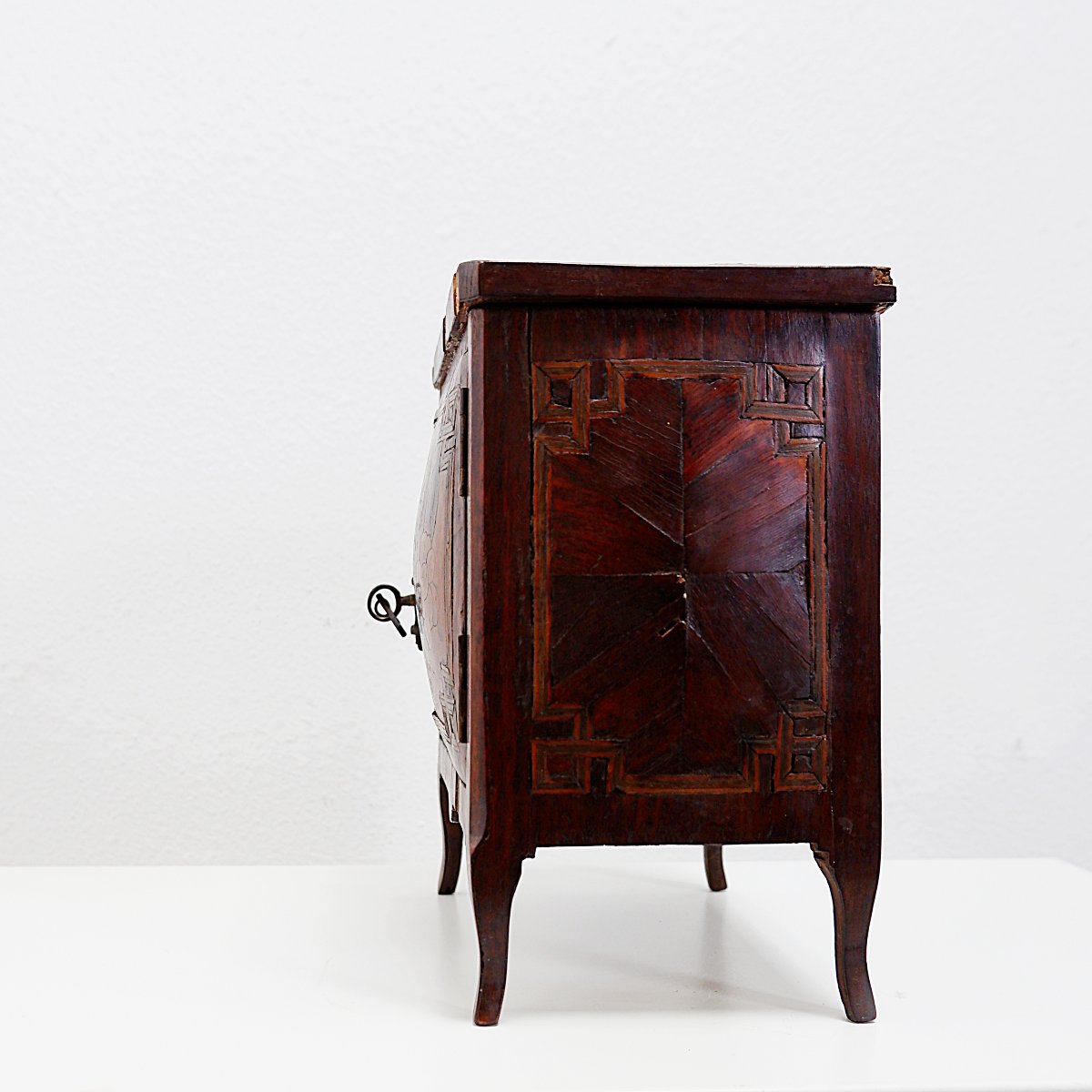 Miniature Cabinet Of Art In Mahogany Marquetry With Floral Decoration - Early 20th Century-photo-6