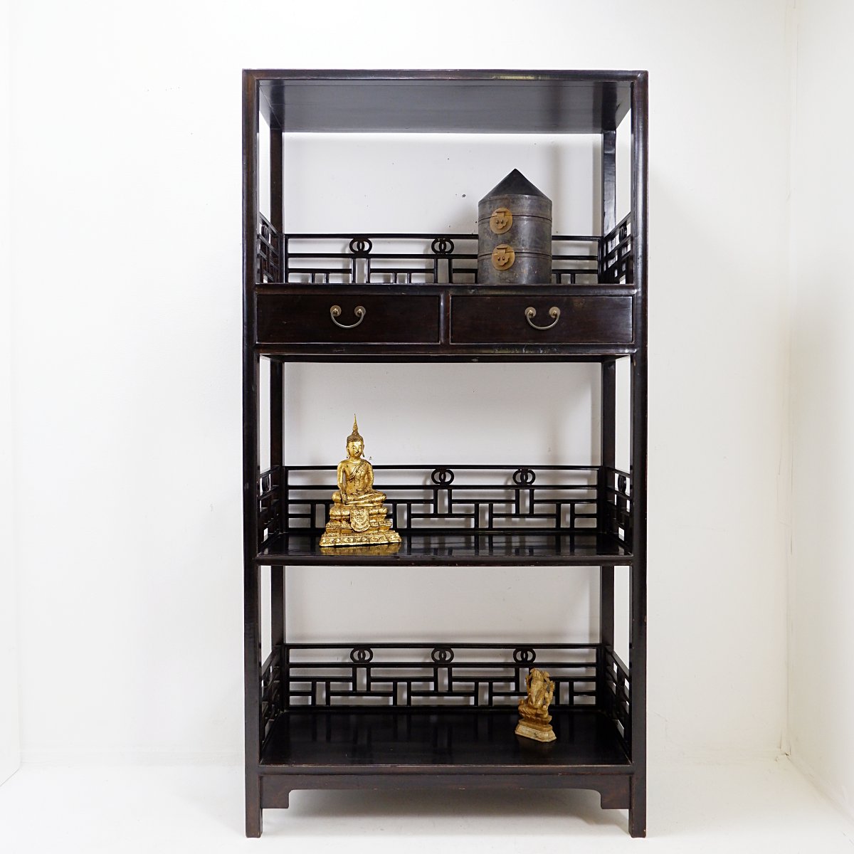 Three-tier Chinese Lacquered Wood Bookcase - 20th Century-photo-2